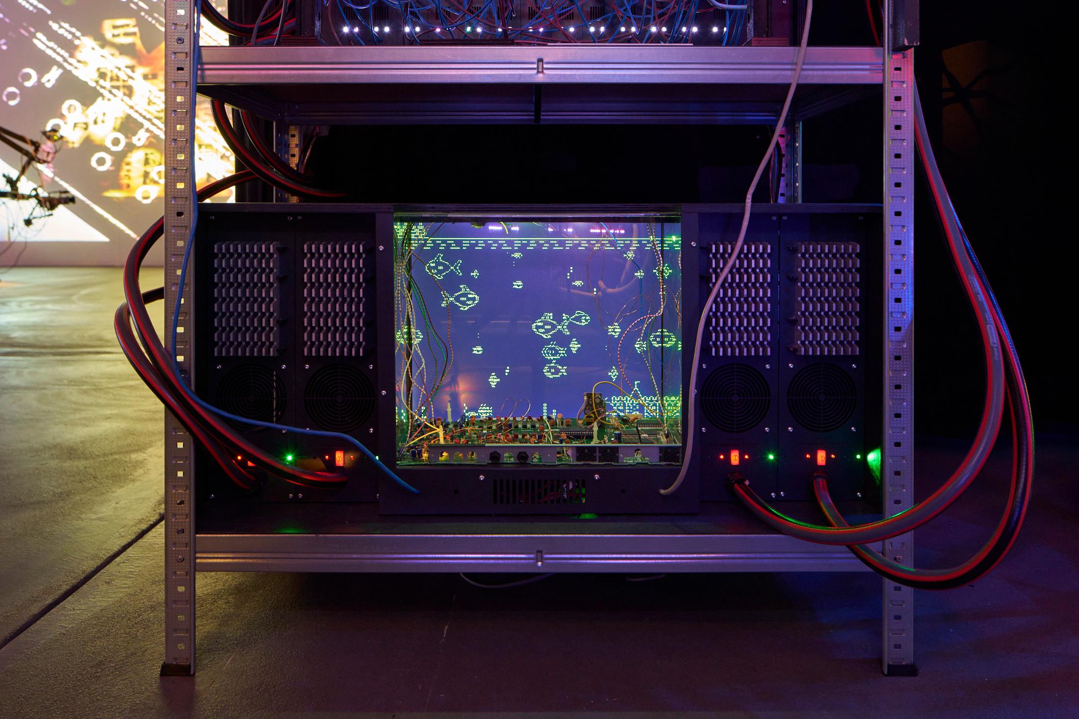 Exhibition View Solo Show [ a n y m a ] Michael Egger «Feedback Follies; view on A-NSM-FSC-1.15 (detail), 2022» at Kunsthalle Fri Art Fribourg, 2024-2025 / Photo: Guillaume Python / Courtesy of the artist and Kunsthalle Friart Fribourg