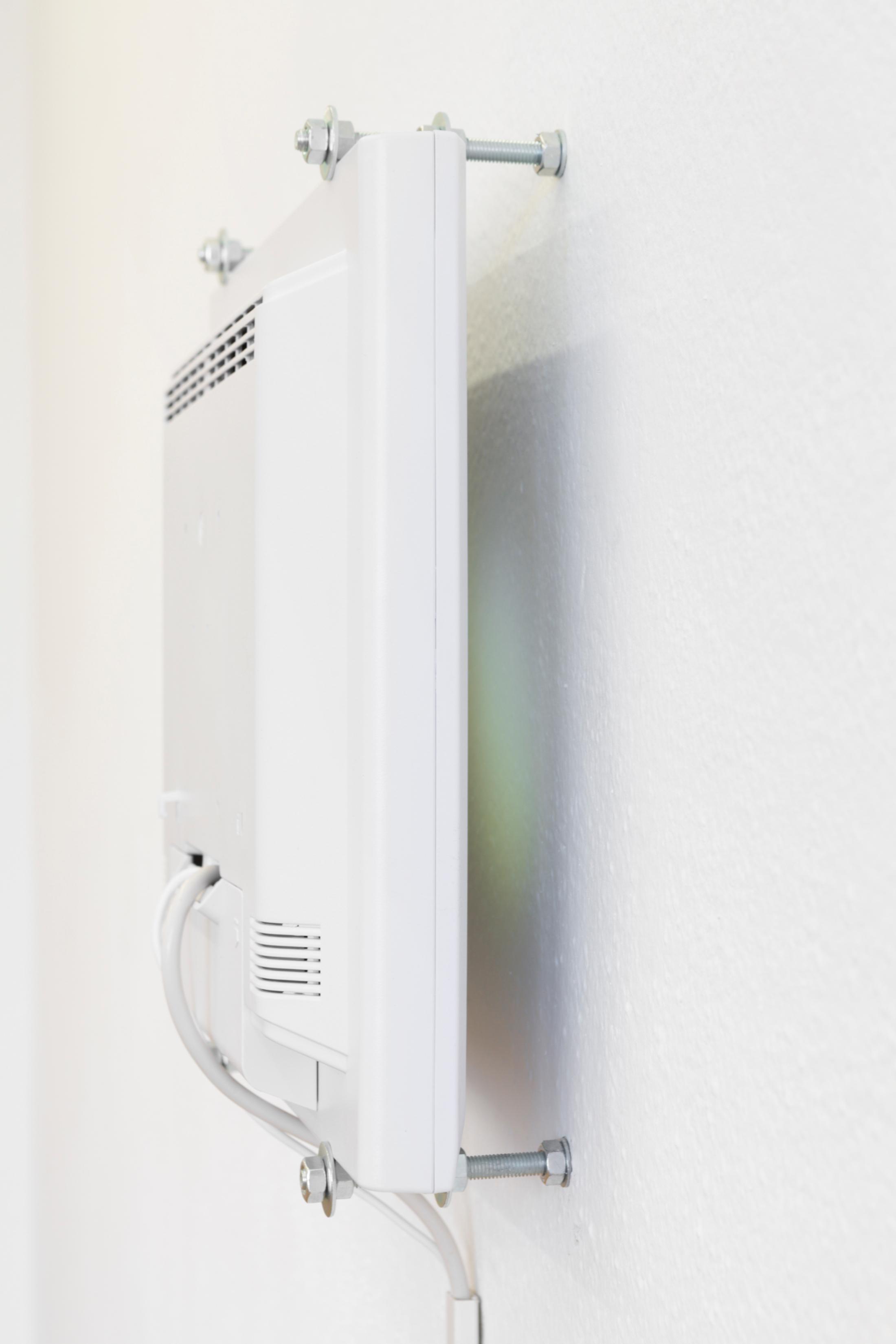 Exhibition View Solo Show alfatih «l’enfant terrible; view on trickster, 2024, led screen, 38.5 × 32cm, Screening Lazers by Andrew Dembling, 2016, 22 min live action narrative, screening every 20 minutes» at Sentiment, Zurich-Oerlikon, 2024 / Photo: Philipp Rupp and Julien Gremaud / Courtesy: the artist and Sentiment