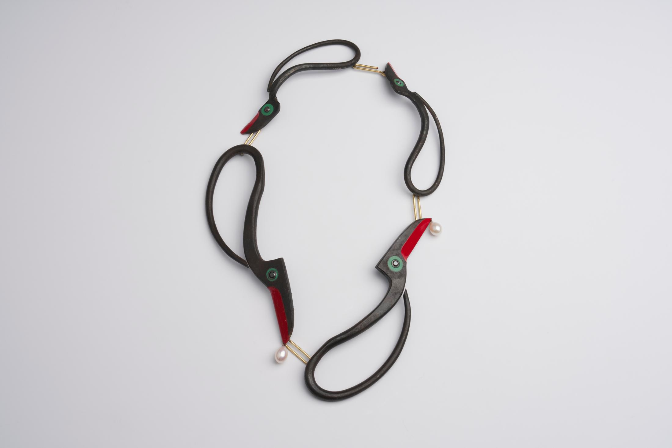 Exhibition View Solo Show Bernhard Schobinger «B.S. Kosmos; view on Bernhard Schobinger, Japanese Scissor Birds, 2024» at Kunsthalle Friart, Fribourg, 2024 / Photo: Guillaume-Python / Courtesy: the artist and Kunsthalle Friart Fribourg