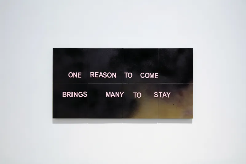 Exhibition View Debbie Alagen Solo Show «One reason to come brings many to stay; view on Debbie Alagen, One reason to come brings many to stay, 2023, wood, ceramic tiles, acrylic, 39.5 x 79.5 cm» at Windhager von Kaenel, Zurich, 2023 / Courtesy: the artist and Windhager von Kaenel