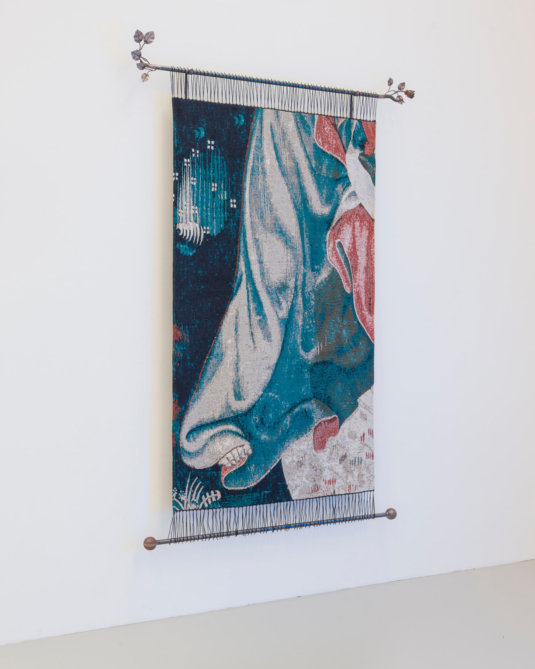 Exhibition View Group Show «Désorde sacré; view on Zuzanna Czebatul, A Trillion Threads Still Weaving (Green Veil), 2023, cotton, polyester, metal» at CAN, Centre d'art Neuchâtel, Neuchâtel, 2025 / Photo: Sebastian Verdon / Courtesy: the artists