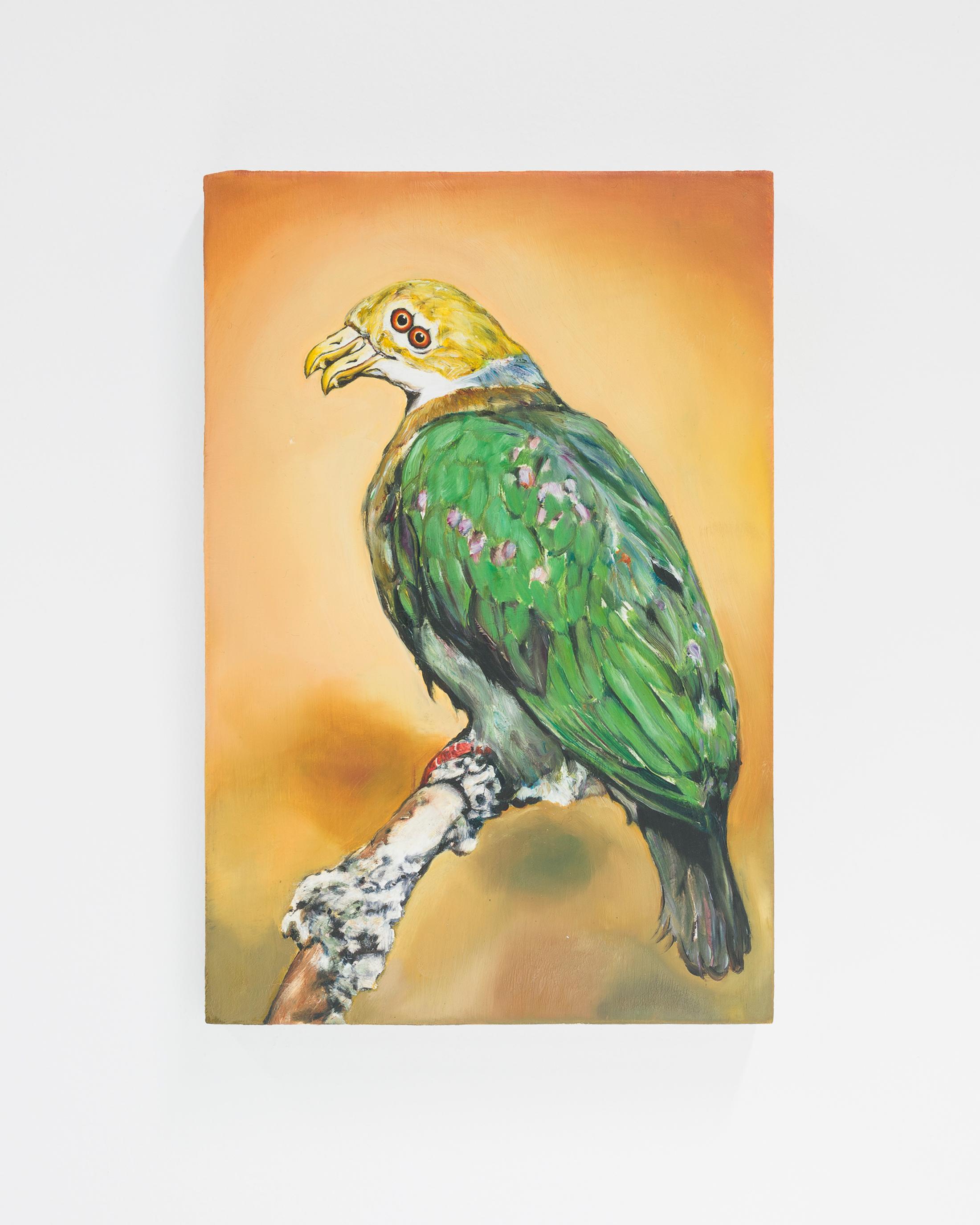 Exhibition View Group Show «Désorde sacré; view on Léopold Rabus, Oiseau J, 2022, oil on wood» at CAN, Centre d'art Neuchâtel, Neuchâtel, 2025 / Photo: Sebastian Verdon / Courtesy: the artists