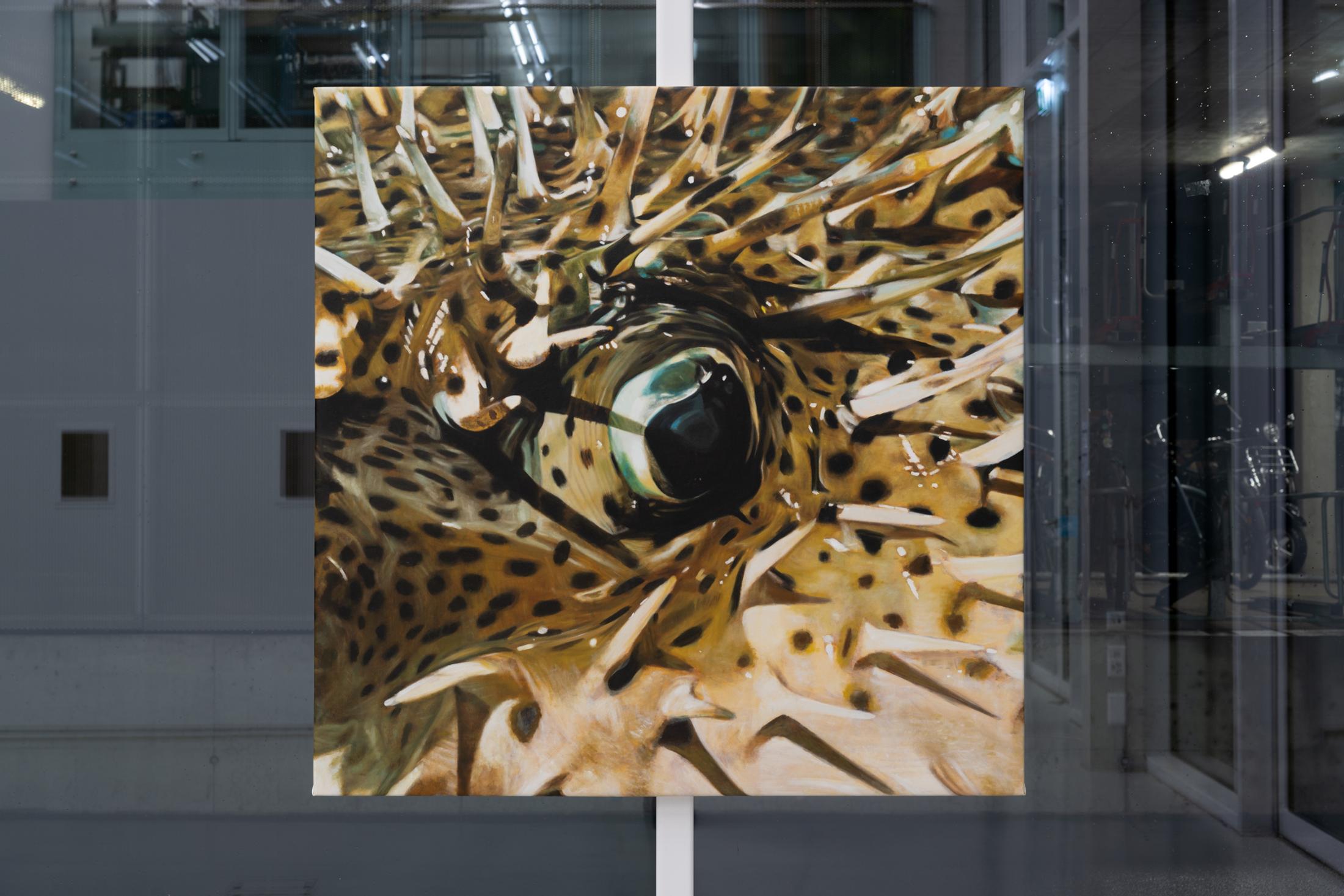 Exhibition View Solo Show Diogo Pinto «Cherrypickers ; view on Gérard Ifert, Geheimnisvoller Mond / 1–6, detail, 1952, Series of 6 brochures, letterpress, 21 x 10 cm», der TANK, Institute Art Gender Nature HGK Basel FHNW, Basel, 2024 / Photo: Finn Curry / Courtesy: Novartis Company Archives, Basel