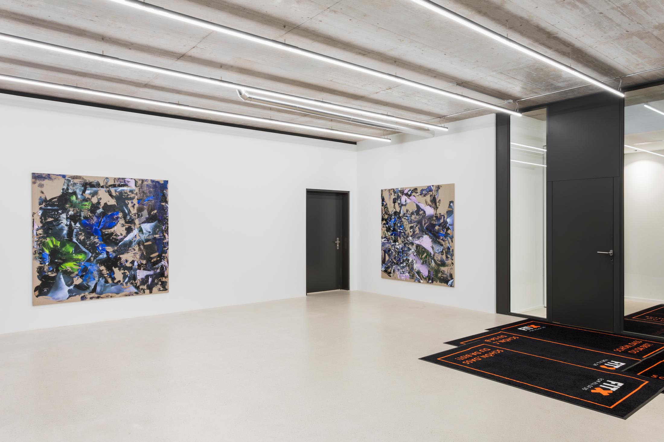 Installation View Joint Exhibition Dorota Gawęda and Eglė Kulbokaitė, David Moser «Shared Location» at Windhager von Kaenel, Zug, 2024 / Photo: Oliver Kümmerli / Courtesy: the artists and Windhager von Kaenel