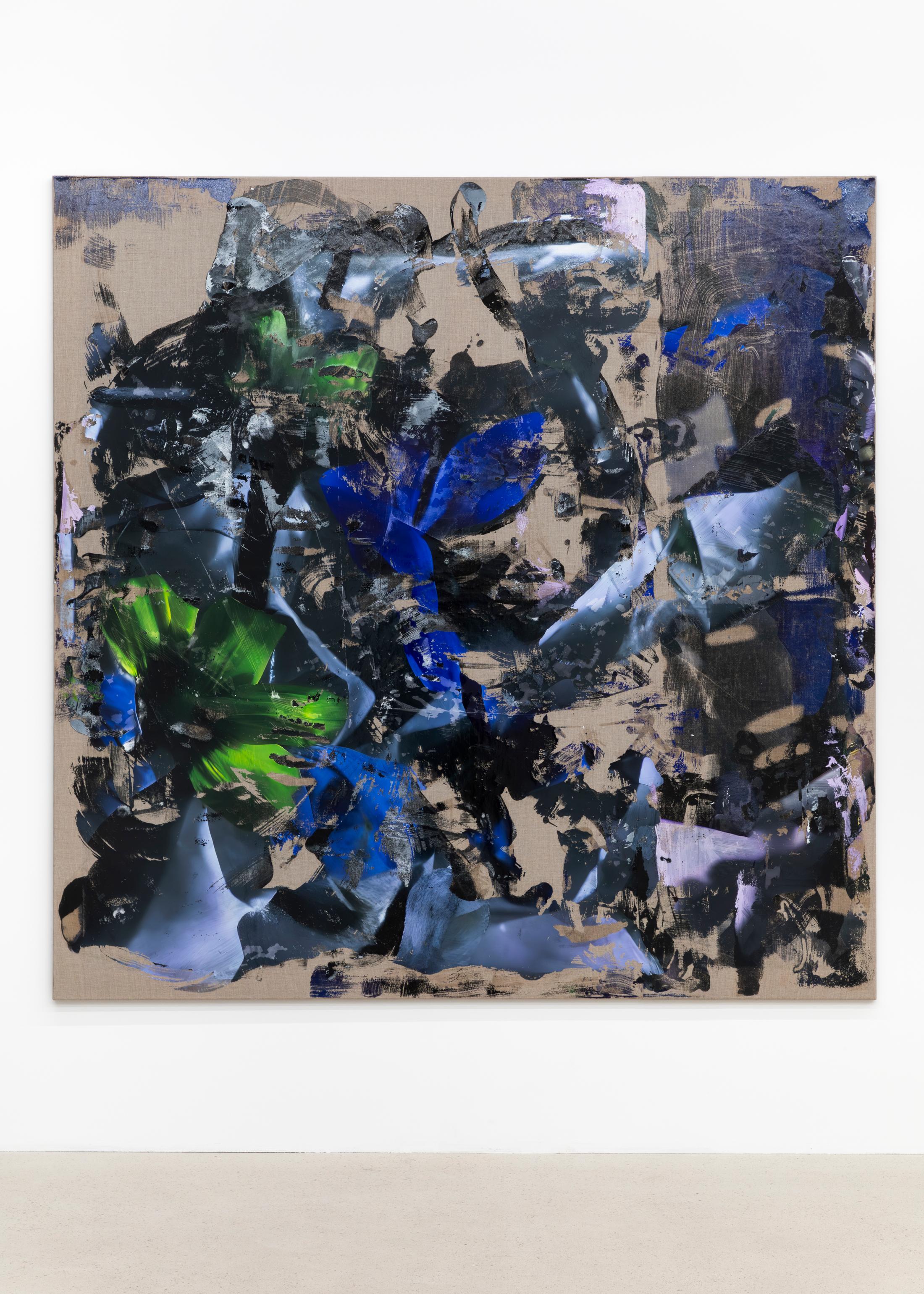 Installation View Joint Exhibition Dorota Gawęda and Eglė Kulbokaitė, David Moser «Shared Location; view on Dorota Gawęda and Eglė Kulbokaitė, Grafted Landscapes (9471f1163088c808c375fa20d9c1), 2024, Gesso and digital ink transfer onto raw linen canvas, 180 x 180 x 2cm» at Windhager von Kaenel, Zug, 2024 / Photo: Oliver Kümmerli / Courtesy: the artists and Windhager von Kaenel