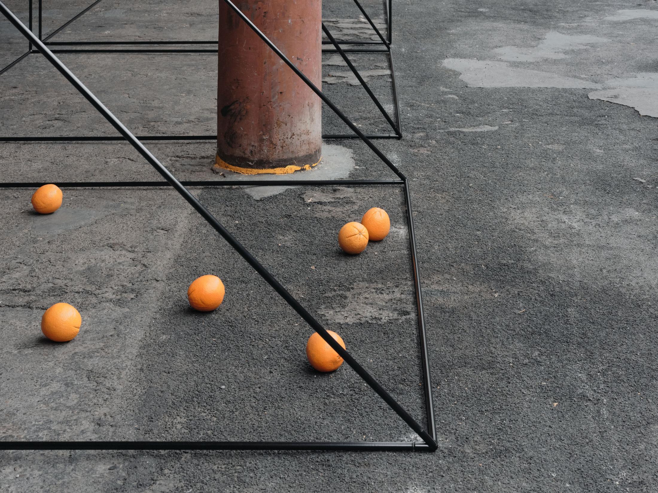 Exhibition View Solo Show Edit Oderbolz «I Have No Roots in This Life; view on Edit Oderbolz, I Hear the Cold (Detail), 2024, (4-part) Metal, glass, acrylic, wood, fabric 2 x 2 x 2 m each» at Kunsthalle Arbon, Arbon, 2024 / Photo: Ladina Bischof / Courtesy: The artist and Kunsthalle Arbon