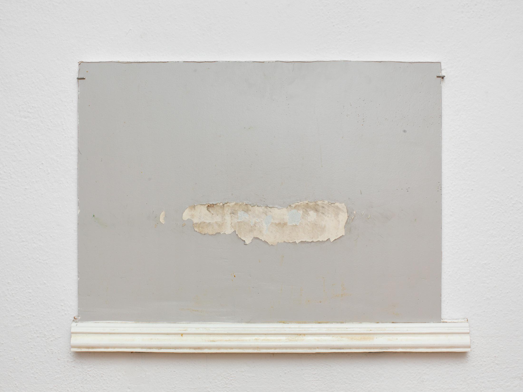 Exhibition View Emily Barker Solo Show «Wall Works; view on Emily Barker, Bathroom wall (across from the sink), 2023, Drywall and wood, 75 x 55 x 2.5 cm» at Sentiment, Zurich, 2023-2024 / Photo: Philipp Rupp & Julien Gremaud / Courtesy: the artist and Sentiment
