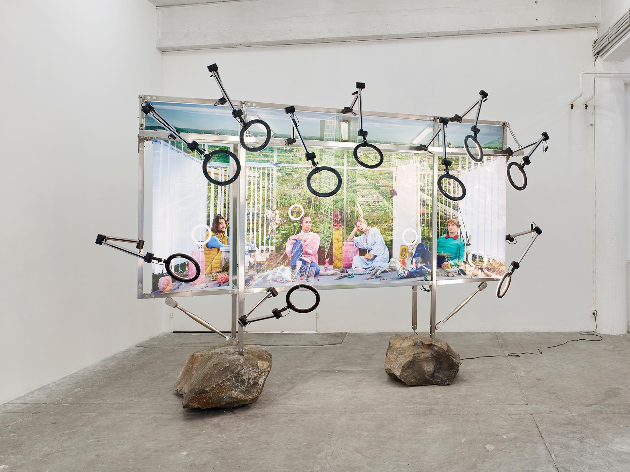 Exhibition View Solo Show «Emmanuelle Lainé; view on Emmanuelle Lainé, We're that Little Extra Spice that Makes Existence Extra Nice, 2023-2024» at CIRCUIT, Lausanne, 2024 / Photo: David Gagnebin-de Bons / Courtesy: The artist and CIRCUIT, Centre d'art contemporain