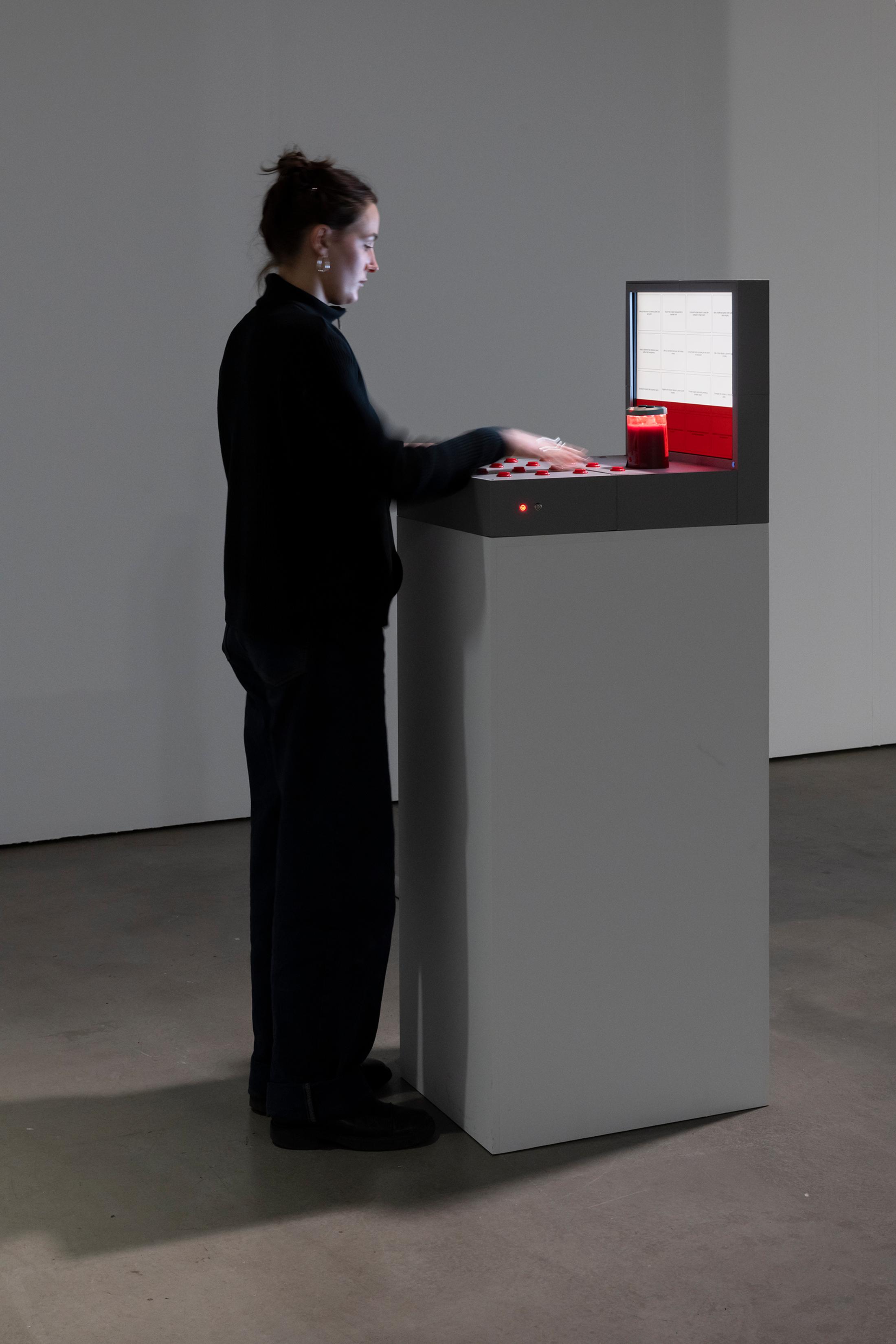 Exhibition View Group Show «Esther Hunziker, Stefan Karrer and Alfatih; view on Alfatih, ssloop.enterprises, 2025» at HEK (House of Electronic Arts), Basel, 2025 / Photo: Franz Wamhof / Courtesy: the artists and Schweizer Medienkunst – Pax Art Awards 2024