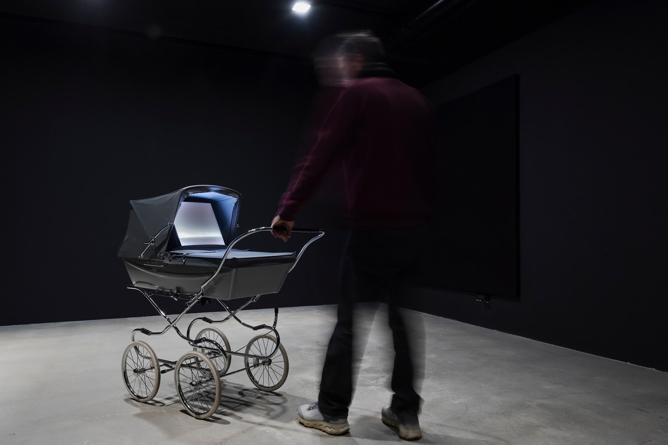 Exhibition View Group Show «Esther Hunziker, Stefan Karrer and Alfatih; view on Alfatih, Way out of time, 2024» at HEK (House of Electronic Arts), Basel, 2025 / Photo: Franz Wamhof / Courtesy: the artists and Schweizer Medienkunst – Pax Art Awards 2024