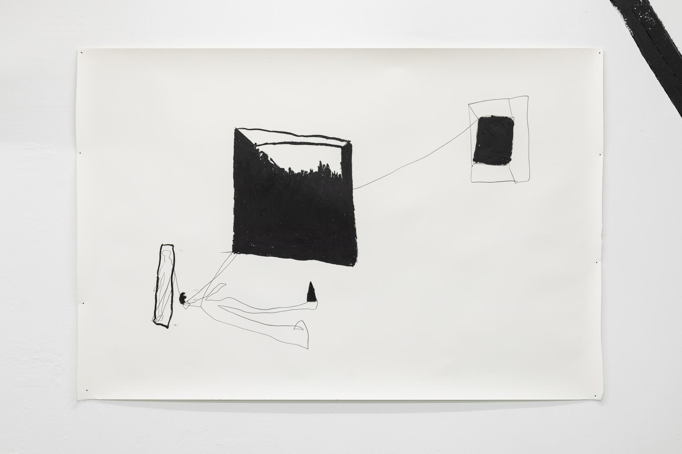 Exhibition View Solo Show «Fatima Moallim; view on Fatima Moallim, MALCOLM’S BROTHER, 2023, oil stick and pencil on paper, 153 x 229 cm» at Last Tango, Zurich, 2023-2024 / Photo: Kilian Bannwart / Courtesy: the artist and Last Tango