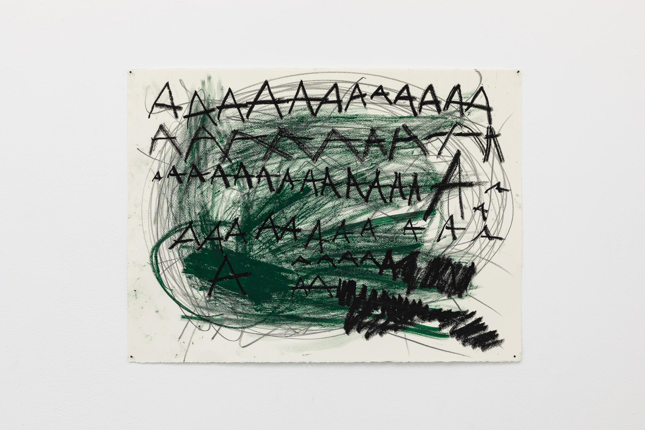 Exhibition View Solo Show «Fatima Moallim; view on Fatima Moallim, AAA, 2023, oil stick and pencil on paper, 57 x 77 cm» at Last Tango, Zurich, 2023-2024 / Photo: Kilian Bannwart / Courtesy: the artist and Last Tango