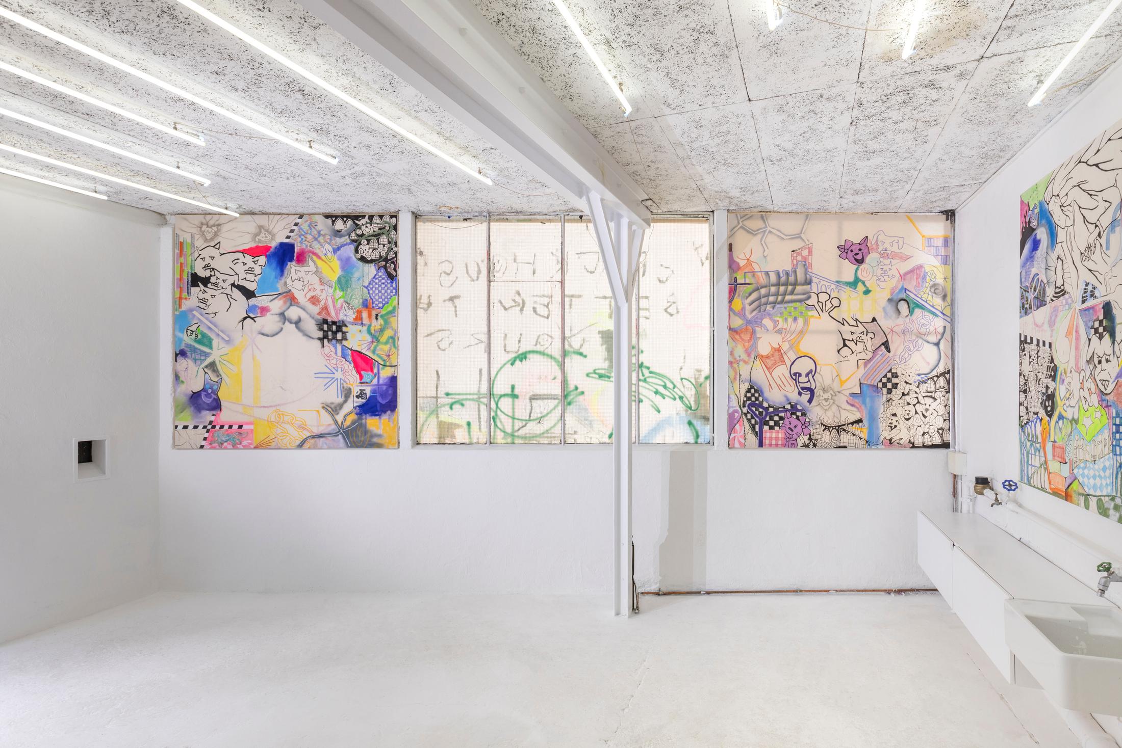 Exhibition View Solo Show Finn Massie «My Crack House is Better than Yours» at Kissed Then Burned, Geneva, 2025 / Photo: Antoni Aeby / Courtesy: the artist and Kissed Then Burned