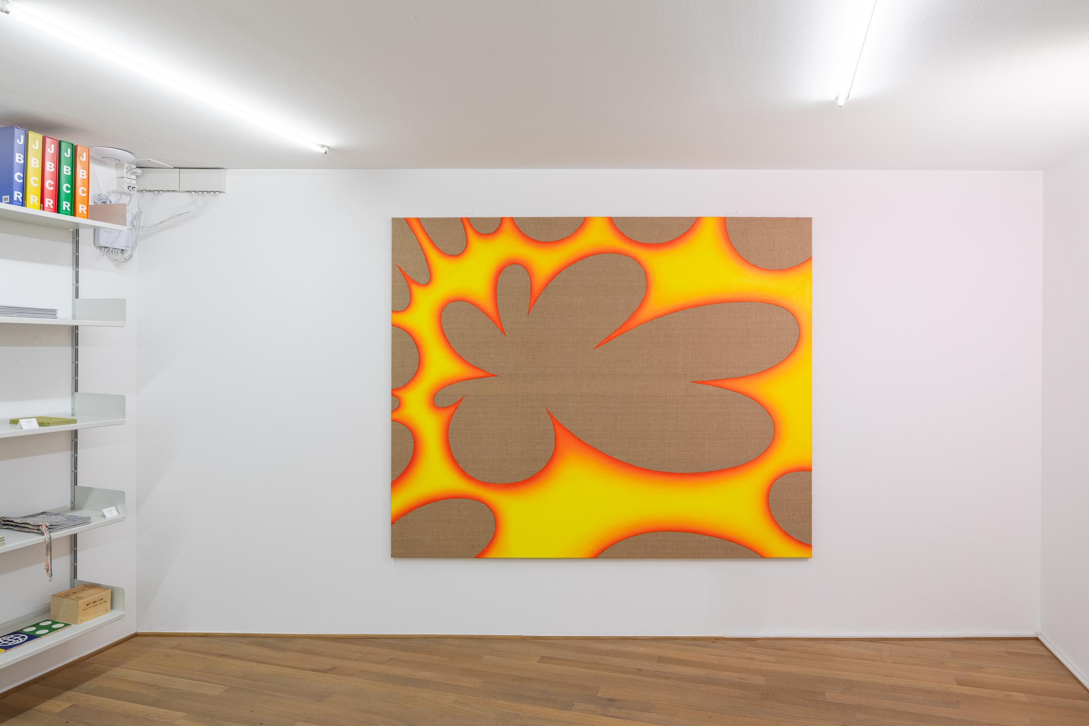 Exhibition View Solo Show Gowoon Lee «Shave and a Haircut, Two Bits. ; view on Smash, 2024, oil on canvas, 210 x 170 cm» at Mai 36 Galerie, Zürich, 2024 / Photo: Peter Baracchi / Courtesy: the artist and Mai 36 Galerie