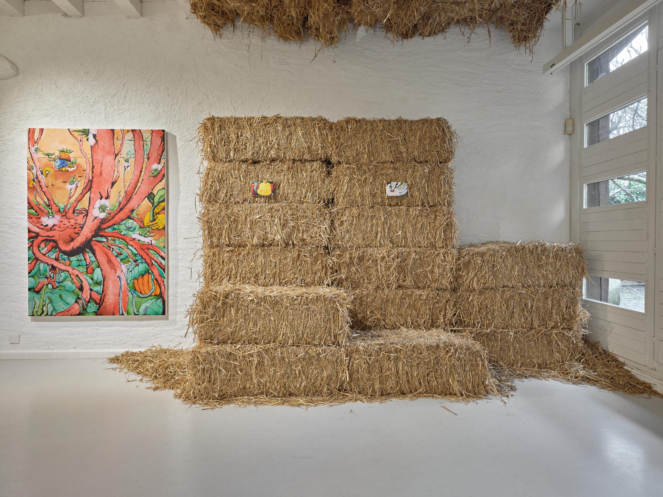 Exhibition View Solo Show Gustave Didelot «L’utopie de paille» at Ferme de la Chapelle, Lancy, Genève, 2025 / Photo: Nicolas Delaroche / Courtesy: the artist and Ferme de la Chapelle