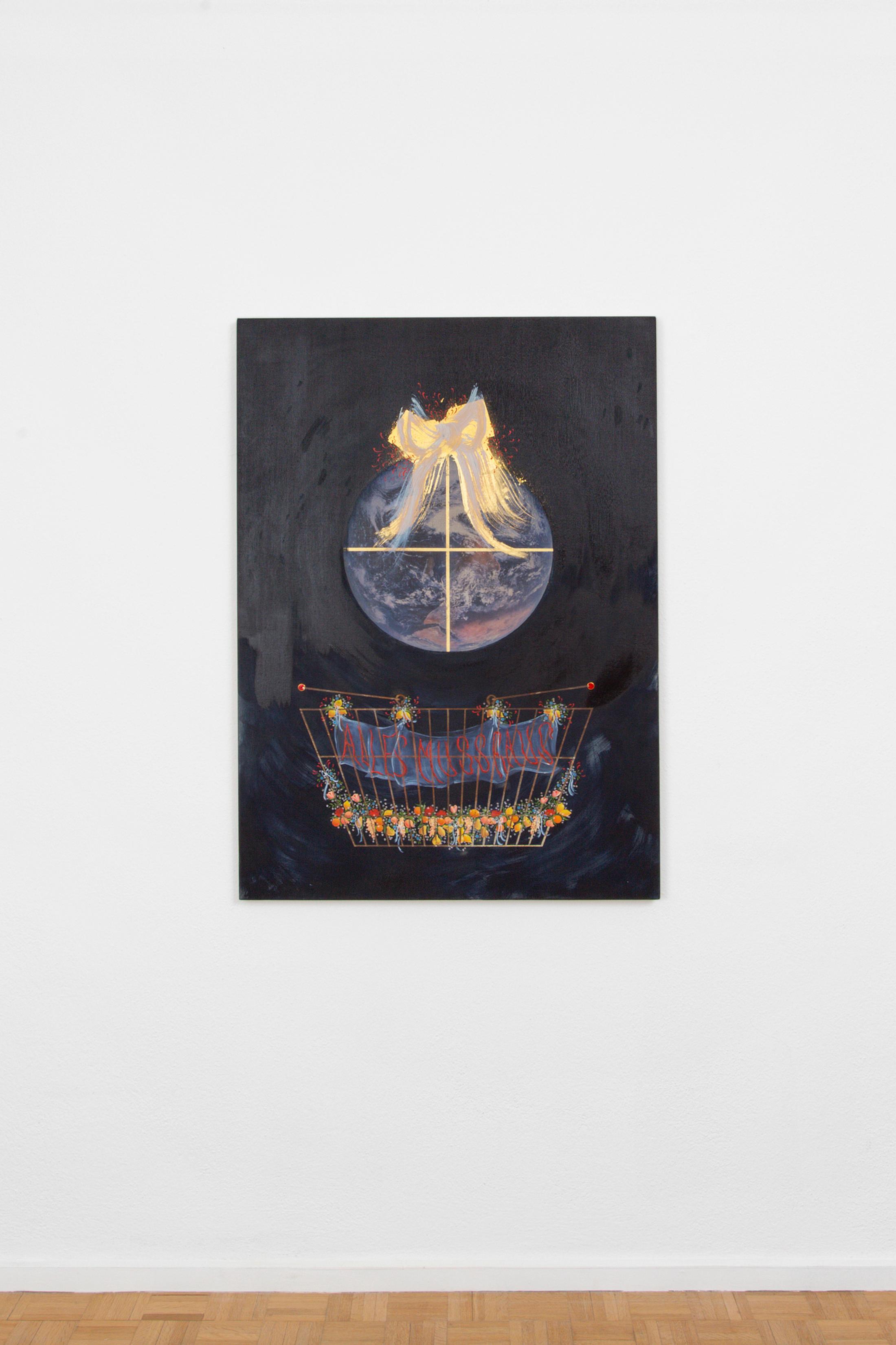 Exhibition View Group Show «it's not me it's you; view on Elif Saydam, Alles Muss Raus aka Just Another Asshole’s Shopping Basket, 2022» at Sentiment, Zurich, 2024 / Photo: Philipp Rupp & Julien Gremaud / Courtesy: The artists and Sentiment