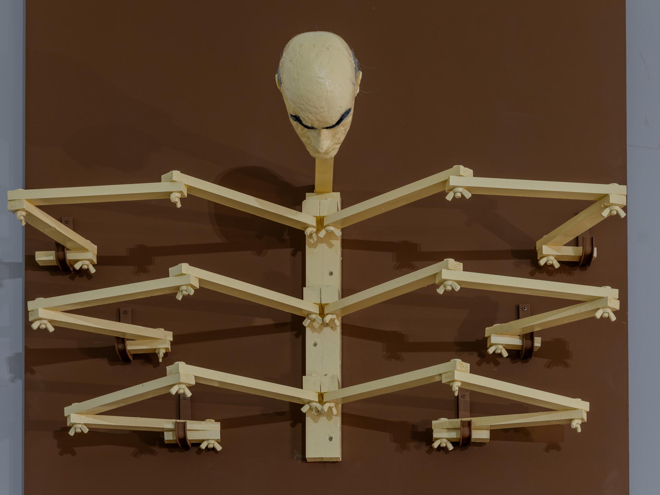 Exhibition View Duo Show Jos De Gruyter & Harald Thys «Impressions de Biel; view on ALFRIED KRUPP VON BOHLEN UND HALBACH, 2023, foam, wood, paint, hair, screw» at Kunsthaus Biel / Centre d'Art Bienne, Biel/Bienne, 2024 / Photo: Lea Kunz / Courtesy: the artists and Galerie Isabella Bortolozzi, Berlin, DuflonRacz, Bern, Brussels, KIN Brussels