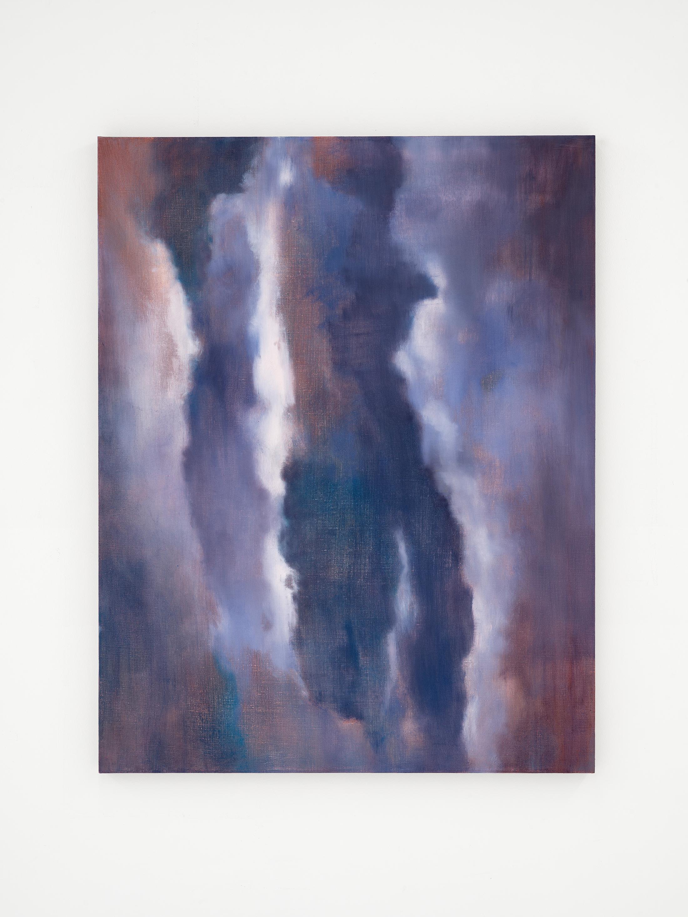 Exhibition View Julia Dubsky Solo Show «.A; view on Julia Dubsky, sky (blue), 2023, oil on linen, 70 × 90 cm» at Kirchgasse Gallery, Steckborn, 2023-2024 / Photo: Cedric Mussano / Courtesy: the artist and Kirchgasse Gallery