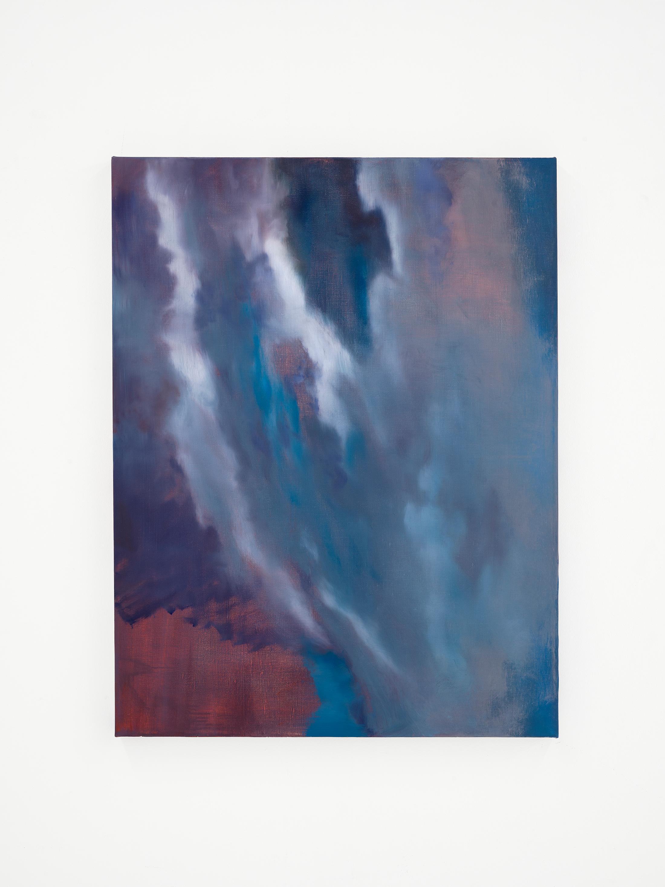 Exhibition View Julia Dubsky Solo Show «.A; view on Julia Dubsky, sky (red), 2023, oil on linen, 50 × 65 cm» at Kirchgasse Gallery, Steckborn, 2023-2024 / Photo: Cedric Mussano / Courtesy: the artist and Kirchgasse Gallery