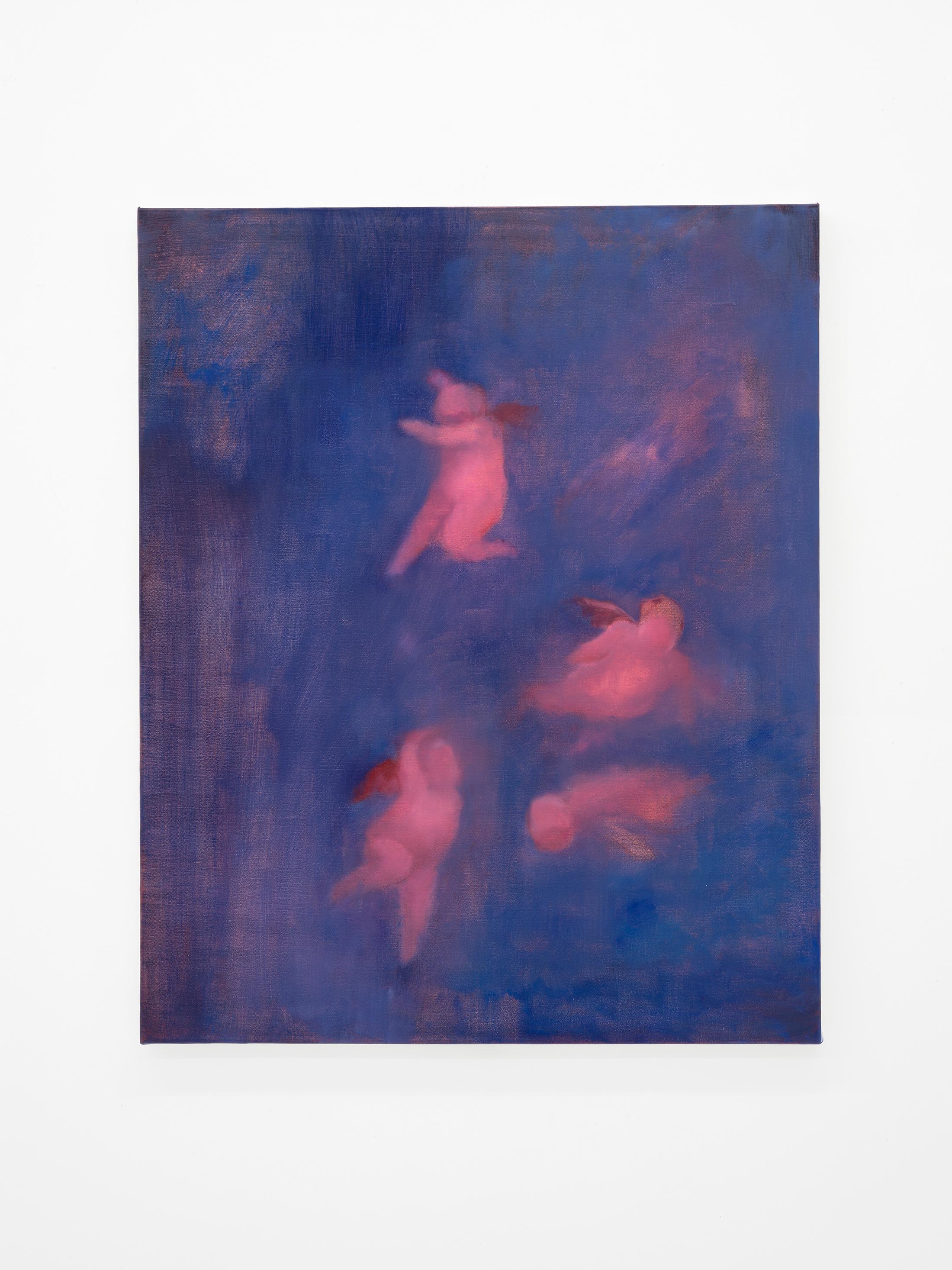 Exhibition View Julia Dubsky Solo Show «.A; view on Julia Dubsky, imitation (4 or 5), 2023, oil on linen, 65 × 80 cm» at Kirchgasse Gallery, Steckborn, 2023-2024 / Photo: Cedric Mussano / Courtesy: the artist and Kirchgasse Gallery