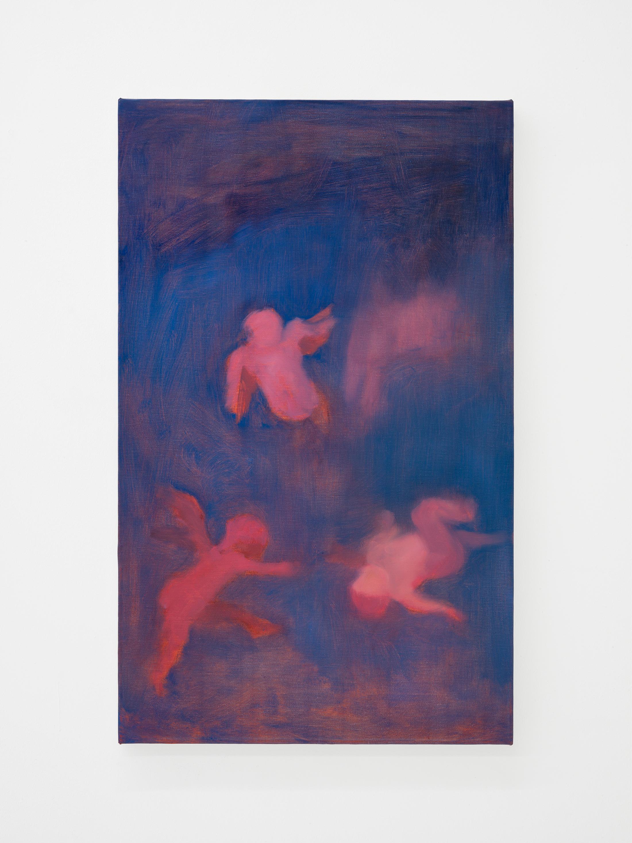 Exhibition View Julia Dubsky Solo Show «.A; view on Julia Dubsky,  imitation (2 or 5), 2023, oil on linen, 30 × 45 cm» at Kirchgasse Gallery, Steckborn, 2023-2024 / Photo: Cedric Mussano / Courtesy: the artist and Kirchgasse Gallery