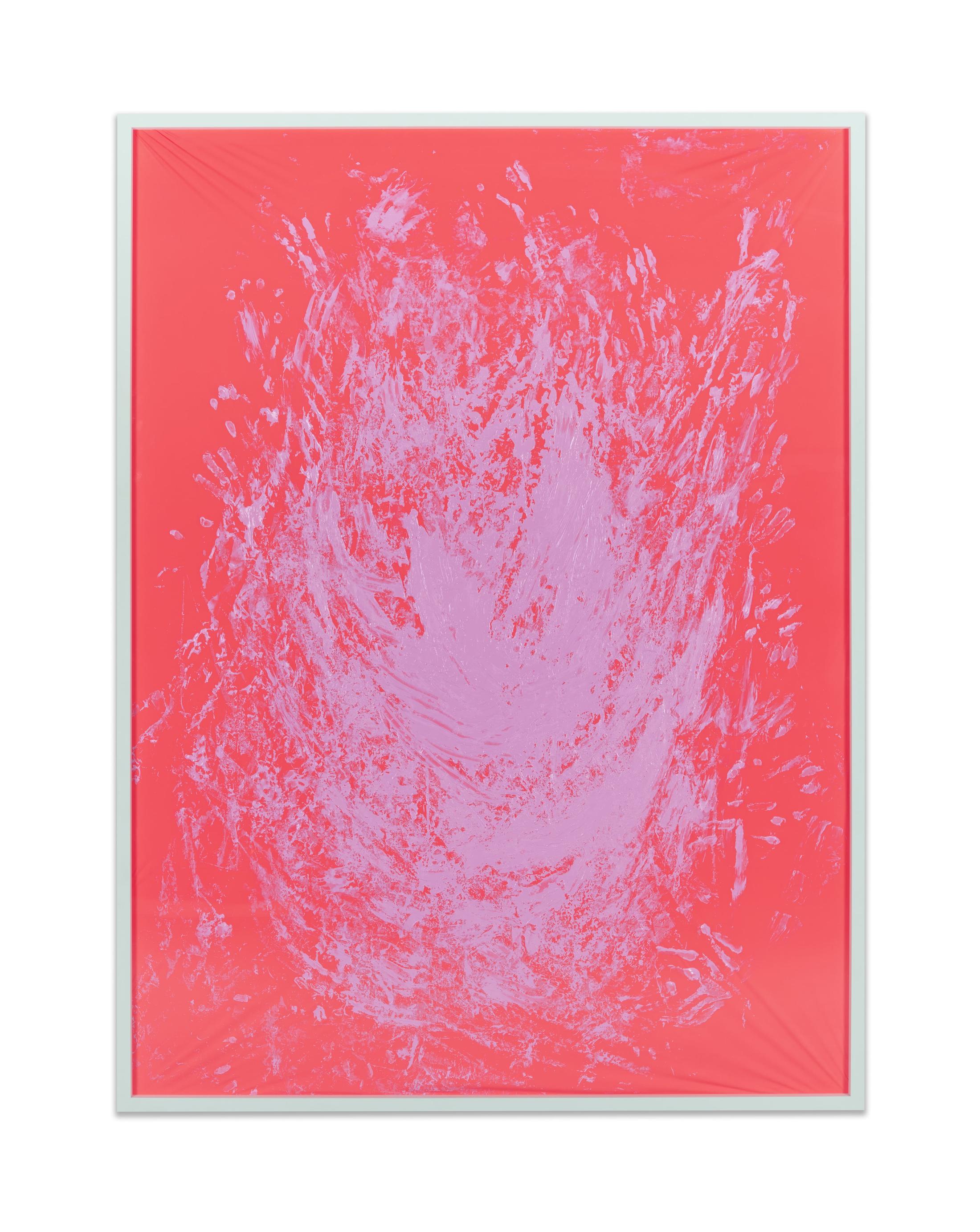 Exhibition View Group Show with Leyla Faye, Sylvie Fleury, Pamela Rosenkranz, Markus Oehlen, Jasmine Gregory, Akeem Smith ; view on Pamela Rosenkranz , Not yet titled, 2024 , Acrylic on spandex, 200 x 150 cm , at Karma International, Zürich, 2025 / Photo: Flavio Karrer / Courtesy : the artists and Karma International