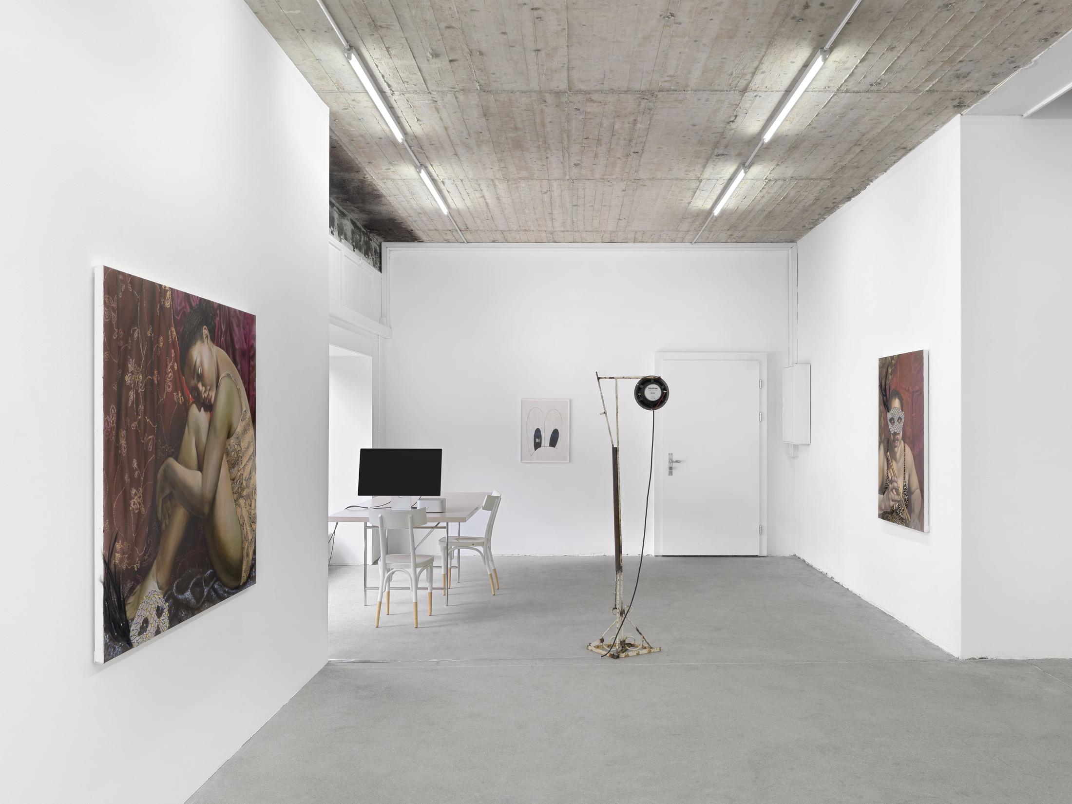 Exhibition View Group Show with Leyla Faye, Sylvie Fleury, Pamela Rosenkranz, Markus Oehlen, Jasmine Gregory, Akeem Smith ; view on  at Karma International, Zürich, 2025 / Photo: Annik Wetter / Courtesy : the artists and Karma International