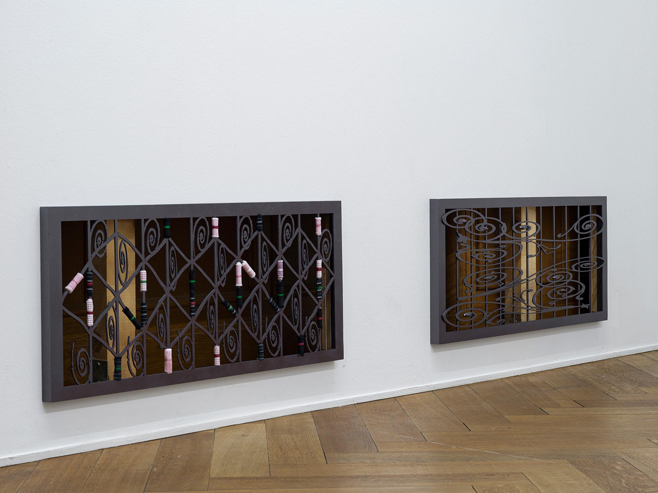 Exhibition View Solo Show Lou Masduraud «What Cracks?; view on Lou Masduraud, Escape Plan (Secrets), 2023 / Escape Plan (Floral), 2023» at Kunsthaus Langenthal, Langenthal, 2024 / Photo: Cedric Mussano / Courtesy: The artist and Kunsthaus Langenthal