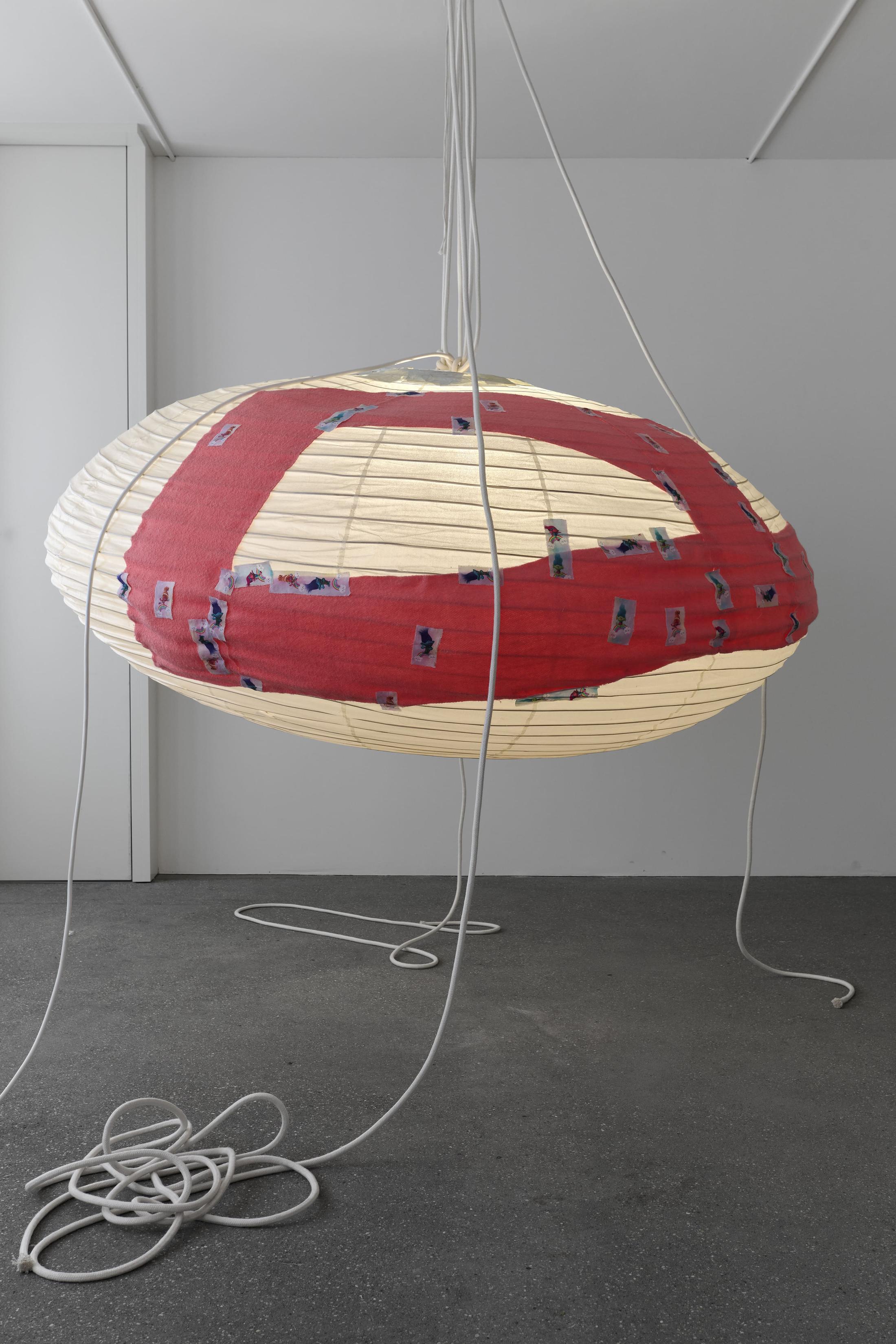 Exhibition View Solo Show Mélanie Matranga «Safe   ; view on Cum, 2025, Paper lamp, 100 x 200 cm  » at Karma International, Zurich, 2025 / Photo: Flavio Kerrer / Courtesy: the artist and Karma International