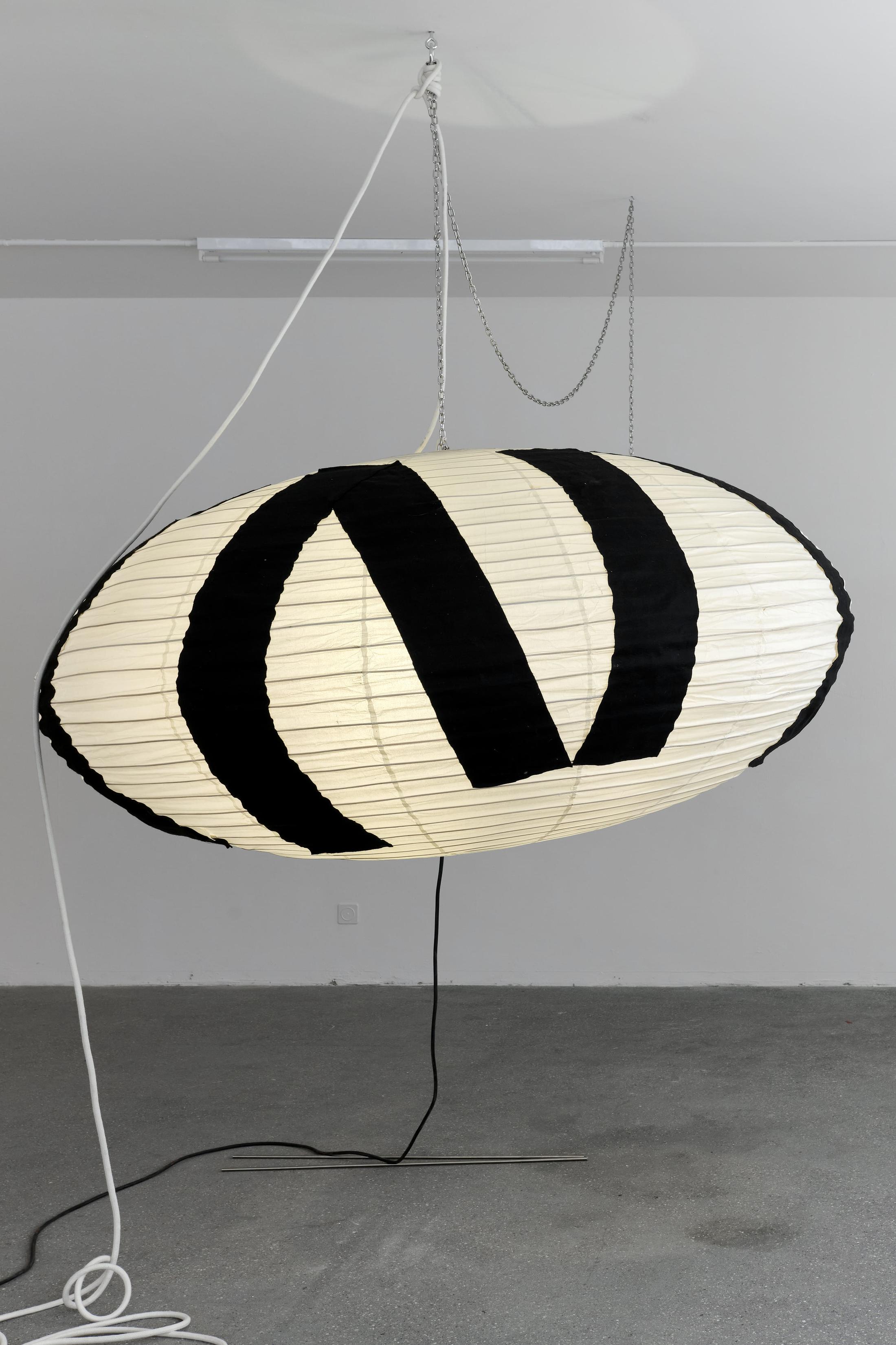 Exhibition View Solo Show Mélanie Matranga «Safe   ; view on UN, 2025, Paper lamp , 100 x 200 cm » at Karma International, Zurich, 2025 / Photo: Flavio Kerrer / Courtesy: the artist and Karma International