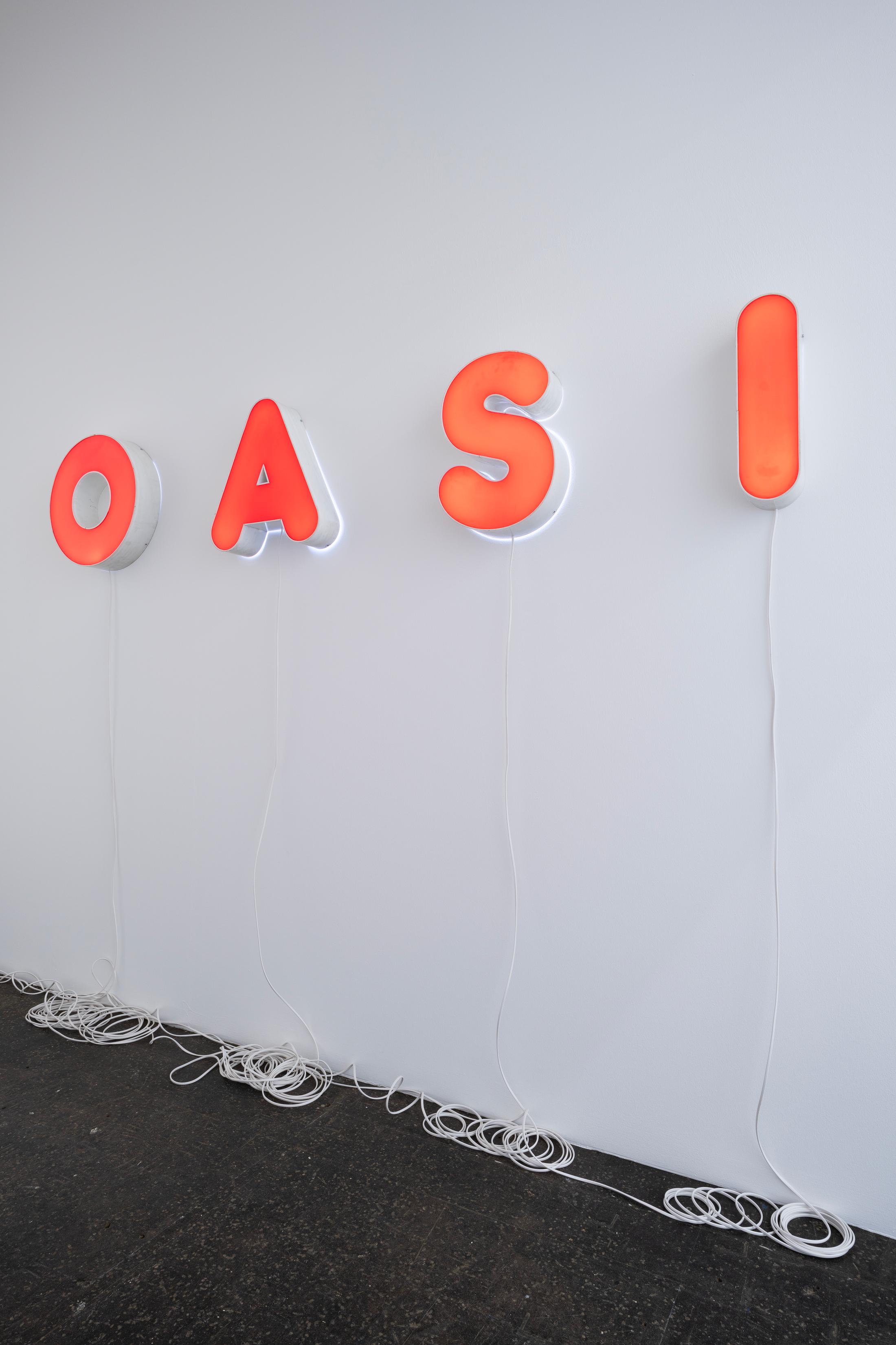 Exhibition View Solo Show Marta Margnetti «Serenata; view on Marta Margnetti, Oasi (batticuore), 2024» at Kunst Halle Sankt Gallen, St. Gallen, 2024 / Photo: E. Sommer / Courtesy: The artist and Kunst Halle Sankt Gallen