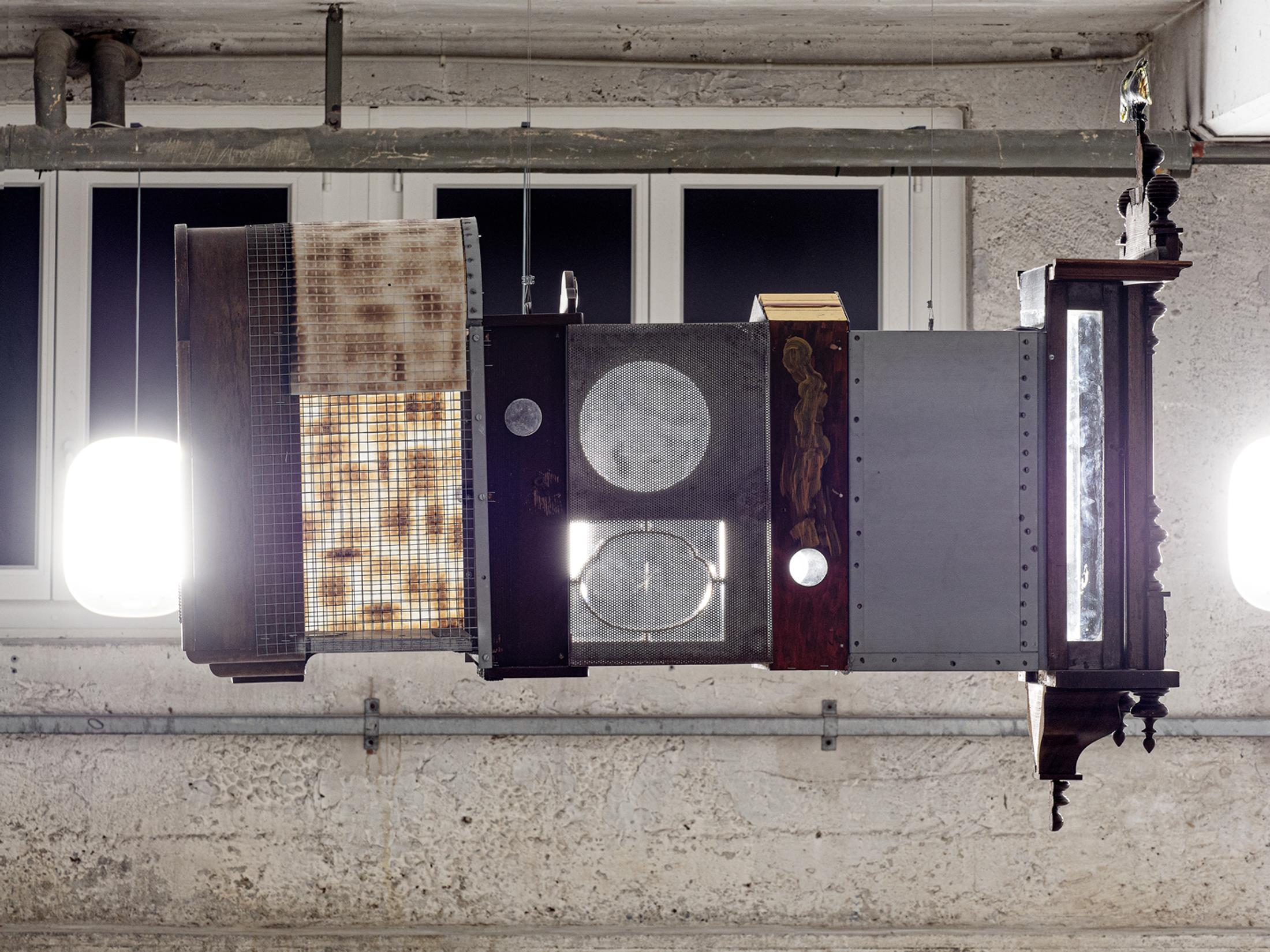 Exhibition View Double Show Martin Andereggen «Self Storage; view on Do not knock! Six isolated prototypical situations for an ever-morphing labyrinth ; A: Corridor, 93 × 180 × 38 cm, mixed materials, 2024» and Martin Spühler «Kosmos» at Kunstraum Kreuzlingen, Kreuzlingen, 2024-2025 / Photo: Martin Andereggen / Courtesy: the artists and Kunstraum Kreuzlingen