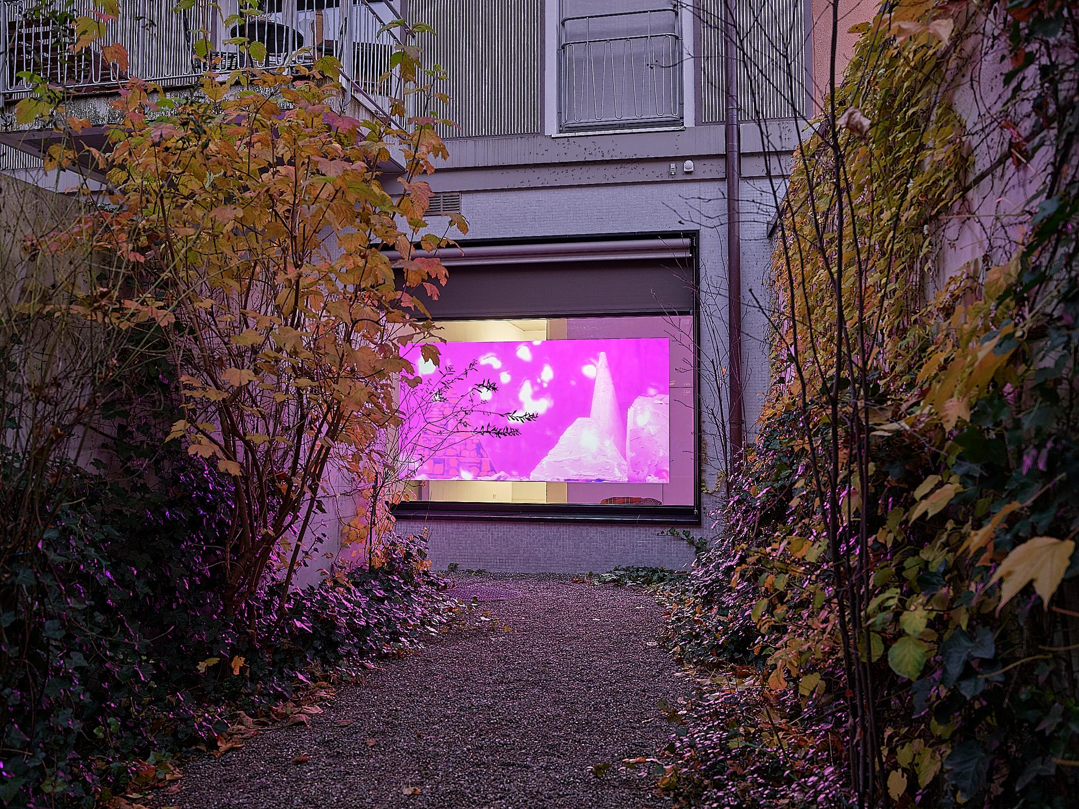 Exhibition View Solo Show Mathias Toubro «heaven; view on Trails, paths and tracks, 2024, video (loop), 6 min 25 sec» at Damien & The Love Guru, Zurich, 2024 / Photo: Felix Jungo / Courtesy: the artist and Damien & The Love Guru