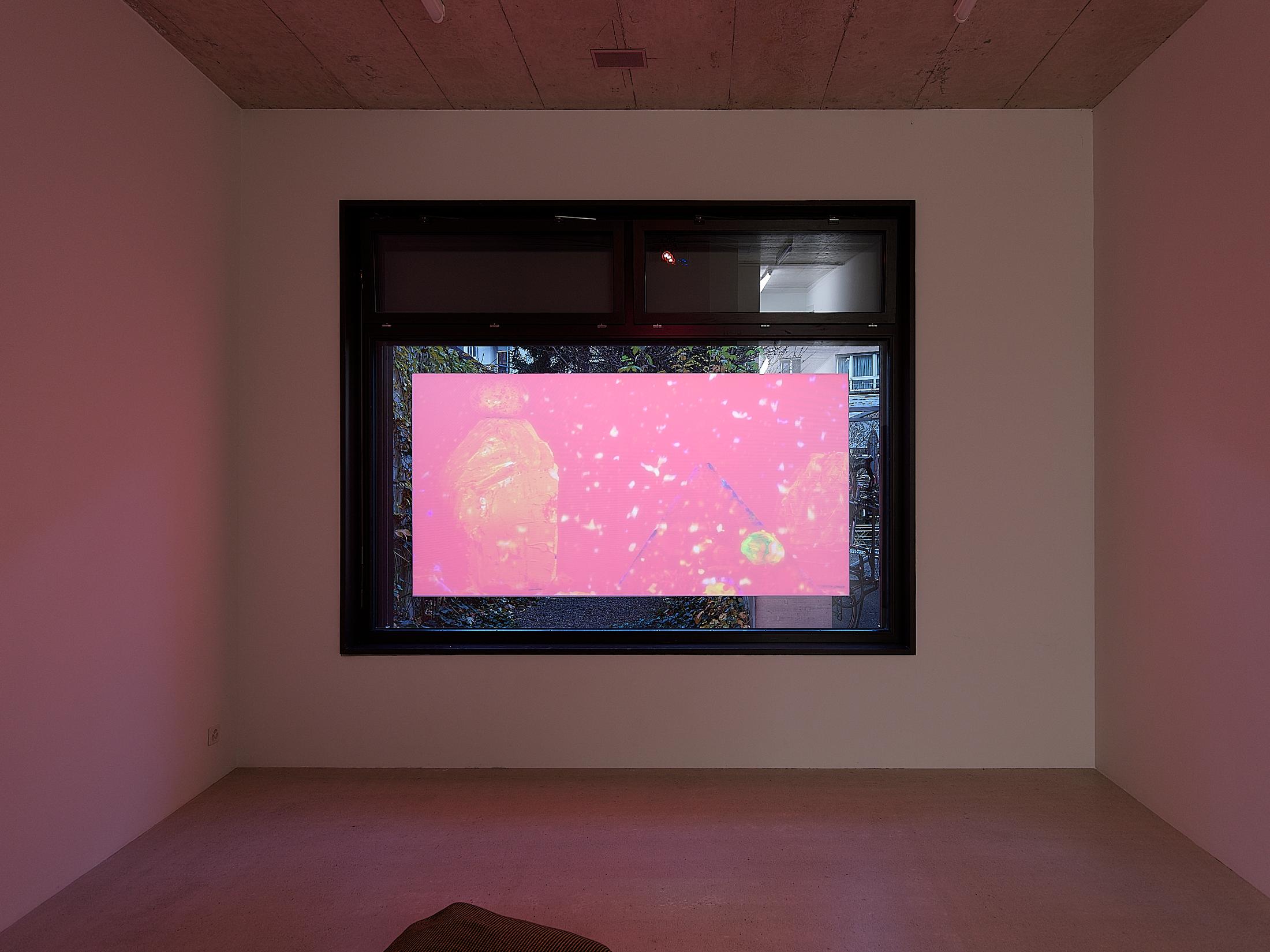 Exhibition View Solo Show Mathias Toubro «heaven; view on Trails, paths and tracks, 2024, video (loop), 6 min 25 sec» at Damien & The Love Guru, Zurich, 2024 / Photo: Felix Jungo / Courtesy: the artist and Damien & The Love Guru
