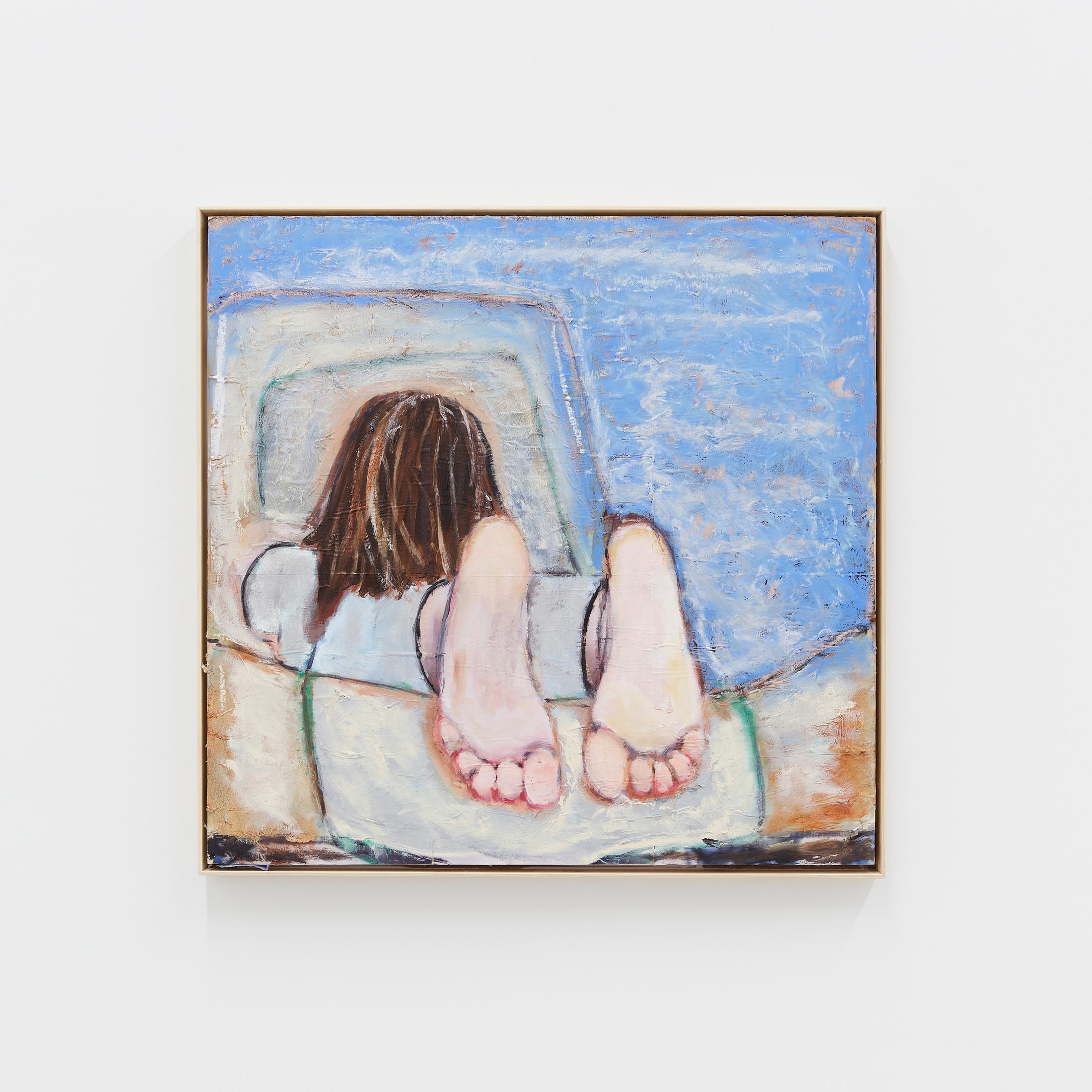 Exhibition View Solo Show Mathias Toubro «heaven; view on Rest cure, 2024, oil, paper, beeswax and oil stick on board, 71 × 73 cm» at Damien & The Love Guru, Zurich, 2024 / Photo: Felix Jungo / Courtesy: the artist and Damien & The Love Guru