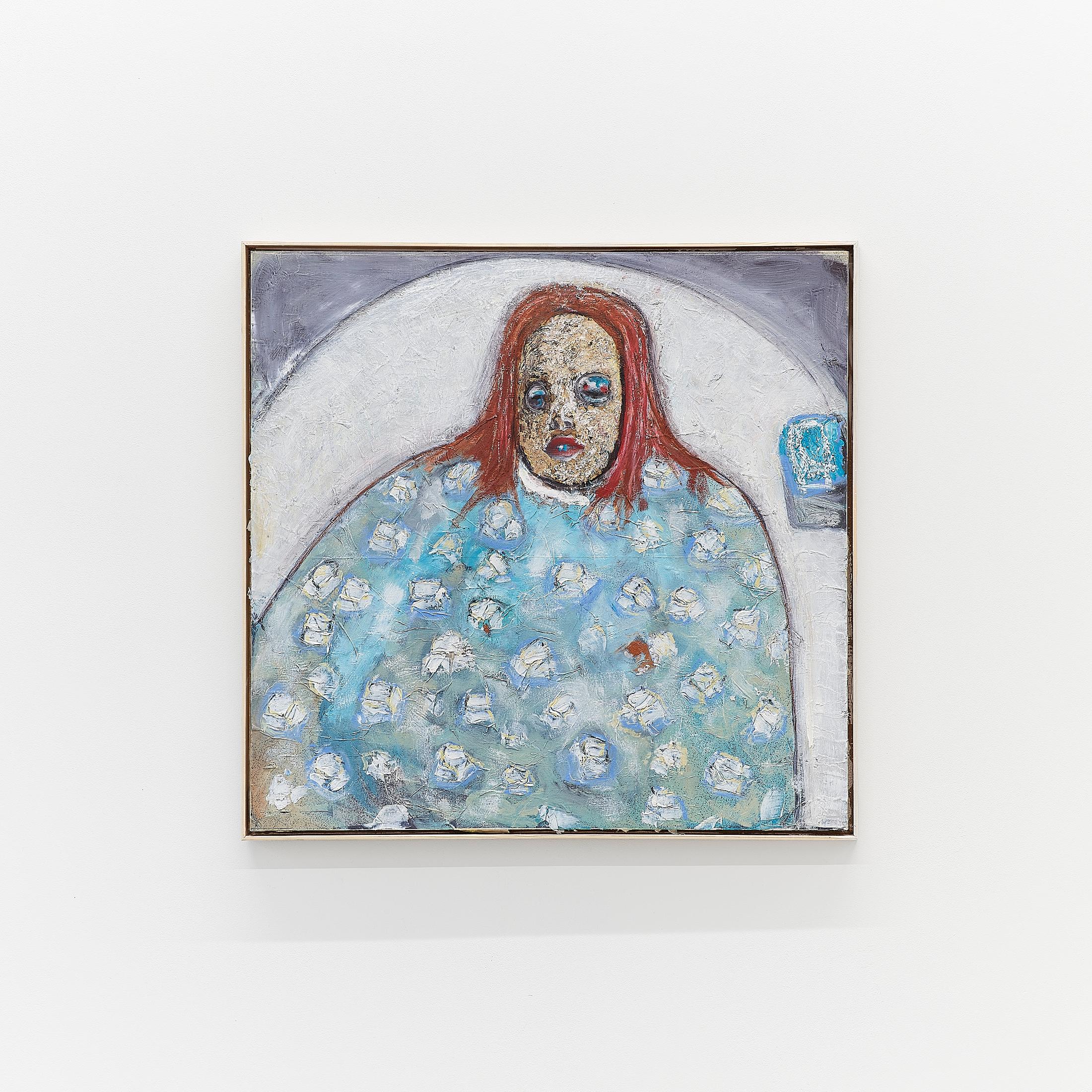 Exhibition View Solo Show Mathias Toubro «heaven; view on Mud mask, ice bath, 2024, oil paper, beeswax and oil stick on board, 71 × 73 cm» at Damien & The Love Guru, Zurich, 2024 / Photo: Felix Jungo / Courtesy: the artist and Damien & The Love Guru