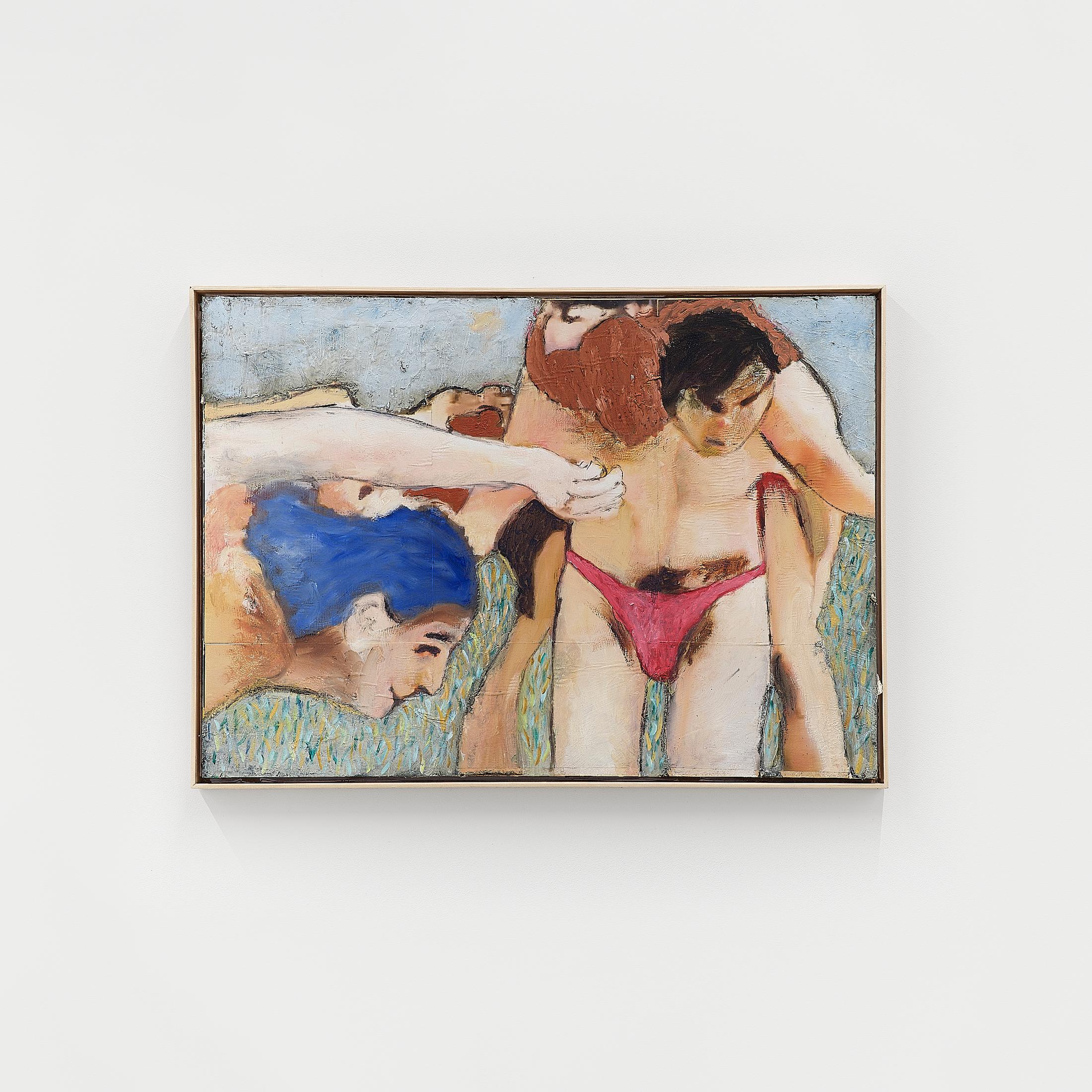 Exhibition View Solo Show Mathias Toubro «heaven; view on Exercise, 2024, oil, paper, beeswax and oil stick on board, 52 × 72 cm» at Damien & The Love Guru, Zurich, 2024 / Photo: Felix Jungo / Courtesy: the artist and Damien & The Love Guru