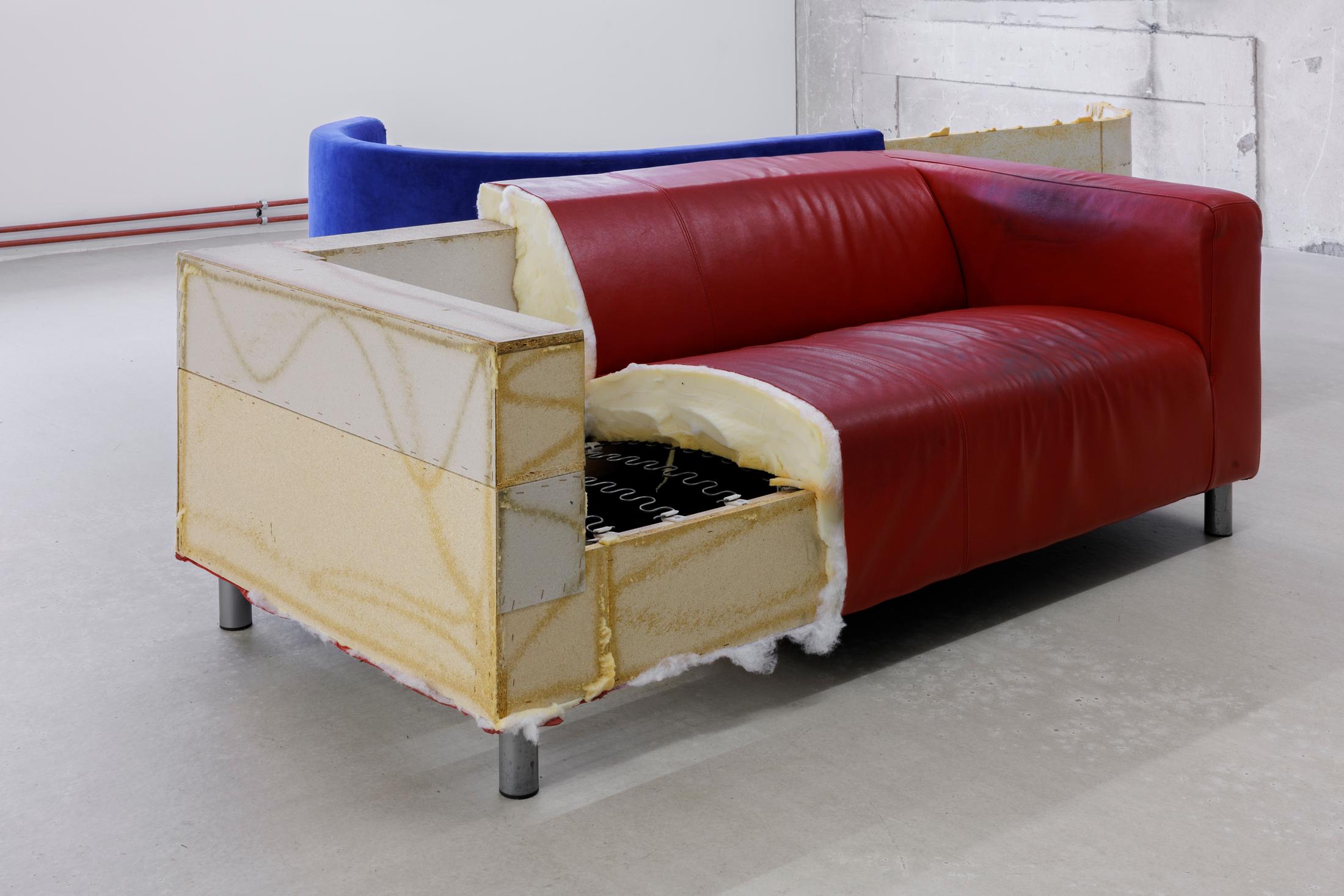 Exhibition View Group Show «Melting Point; view on Virginie Sistek, Monogamie, 2024, couches, 305 x 210 x 69 cm» at For, Basel, 2024 / Photo: Gina Folly / Courtesy: the artists and For