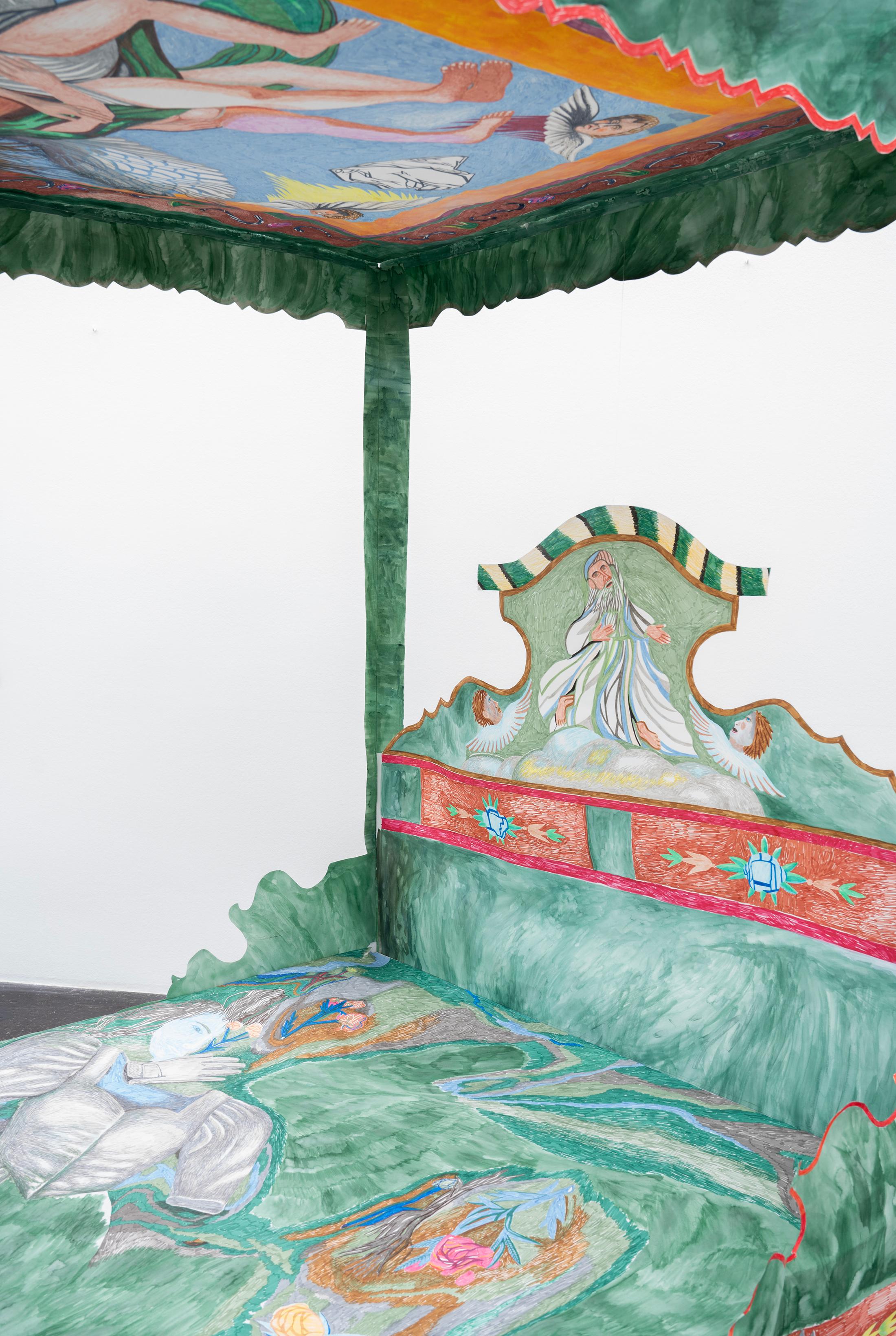 Exhibition View Agnes Scherer Solo Show «Ein seltsames Spiel; view on Agnes Scherer, Trousseau dérangé No.1 (Detail), 2022» at Kunst Halle Sankt Gallen, St. Gallen, 2023-2024 / Photo: Kunst Halle Sankt Gallen, E. Sommer / Courtesy: the artist, ChertLüdde, Sans titre