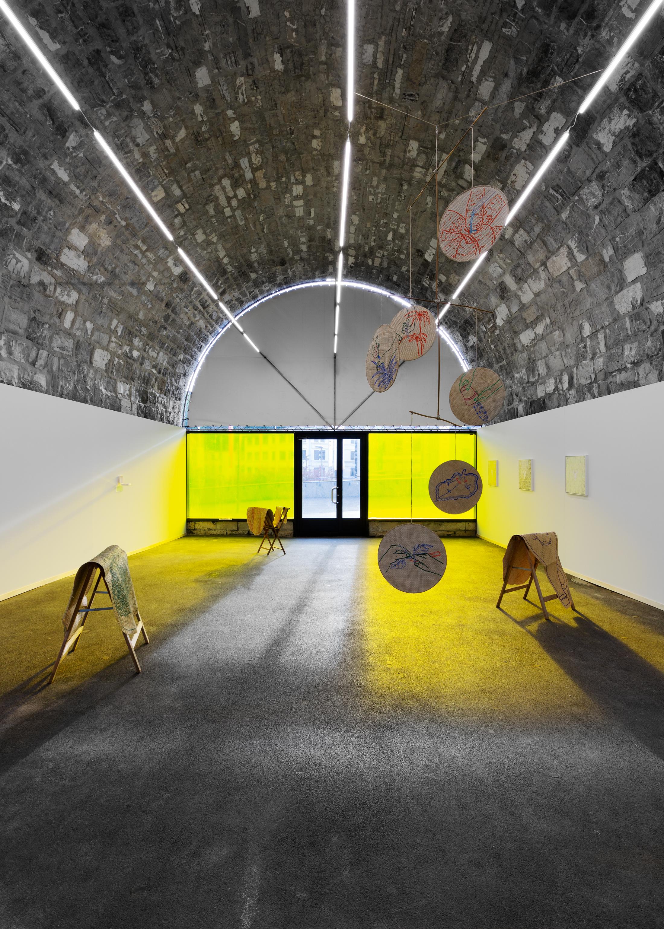 Exhibition View Group Show «Melanie Akeret, Luana Cardinaux and Sergio Rojas Chaves» at Bad Posture, Lausanne, 2023 / Photo: Théa Giglio / Courtesy: the artists and Bad Posture