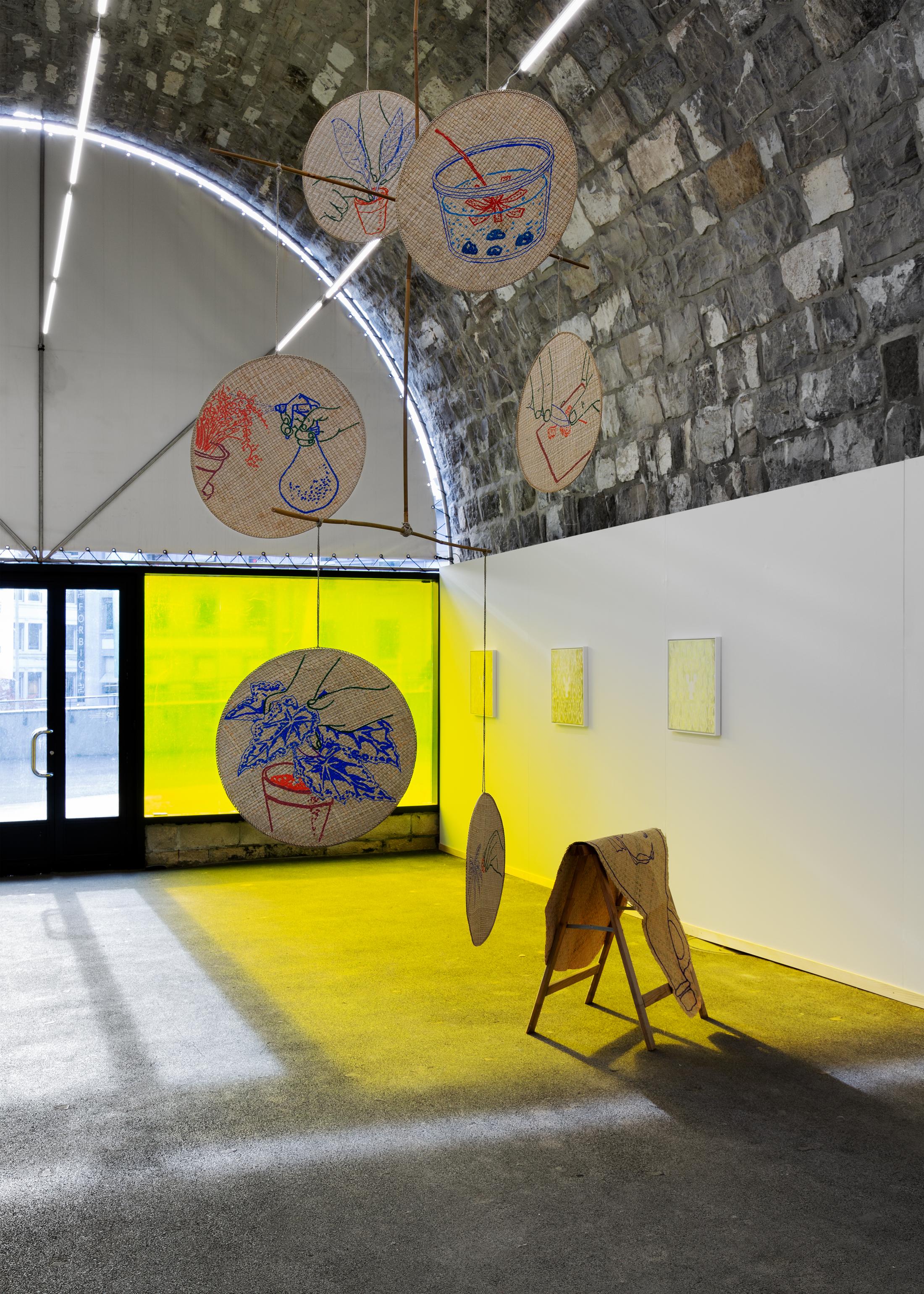 Exhibition View Group Show «Melanie Akeret, Luana Cardinaux and Sergio Rojas Chaves» at Bad Posture, Lausanne, 2023 / Photo: Théa Giglio / Courtesy: the artists and Bad Posture