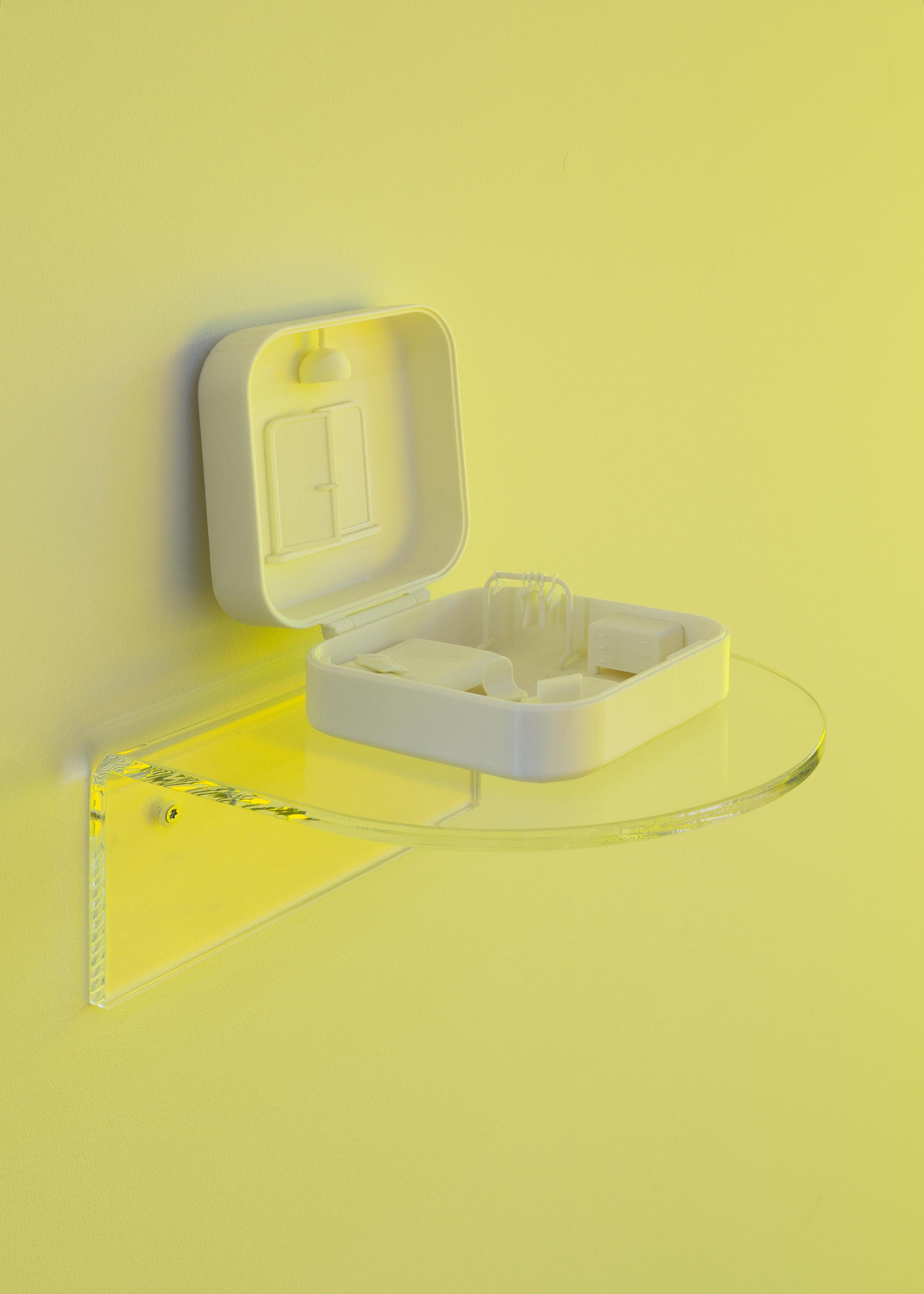 Exhibition View Group Show «Melanie Akeret, Luana Cardinaux and Sergio Rojas Chaves; view on Luana Cardinaux, Bedroom (series), 2023, 3D printed PLA fillament, glue» at Bad Posture, Lausanne, 2023 / Photo: Théa Giglio / Courtesy: the artists and Bad Posture