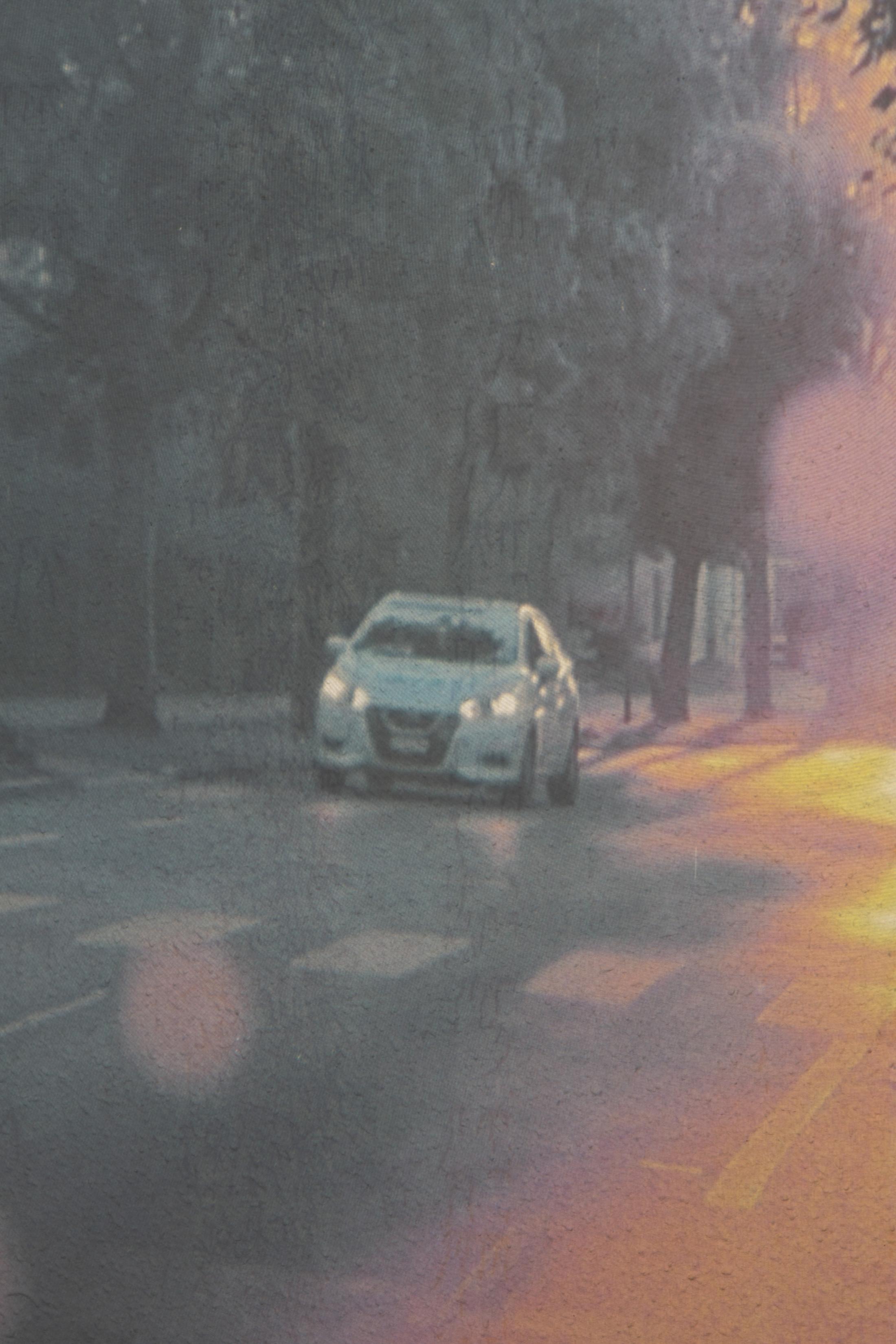 Exhibition View Group Show «Memory Mold; view on Medjid Sopi, Front Seat, 2024, Digital print on PVC (A3), overhead projector» at Hamlet, Zurich, 2024 / Photo: Leevi Toija / Courtesy: the artists and Hamlet