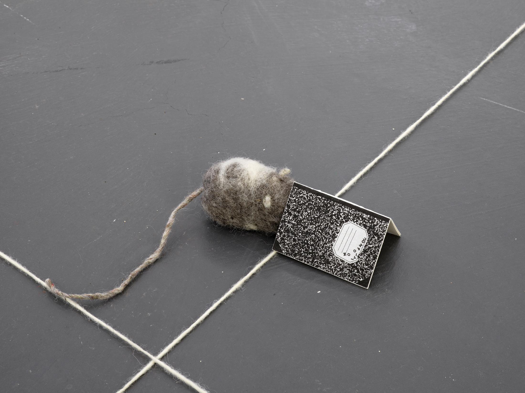 Exhibition View Solo Show Min Yoon «Perspectives + ing; view on Min Yoon, Floor + ing Plan B + ing (Detail), 2024, Wool felt, thread, recycled glass bottles, Dimensions variable» at Galerie Francesca Pia, Zurich, 2024 / Photo: Cedric Mussano / Courtesy: The artist and Galerie Francesca Pia