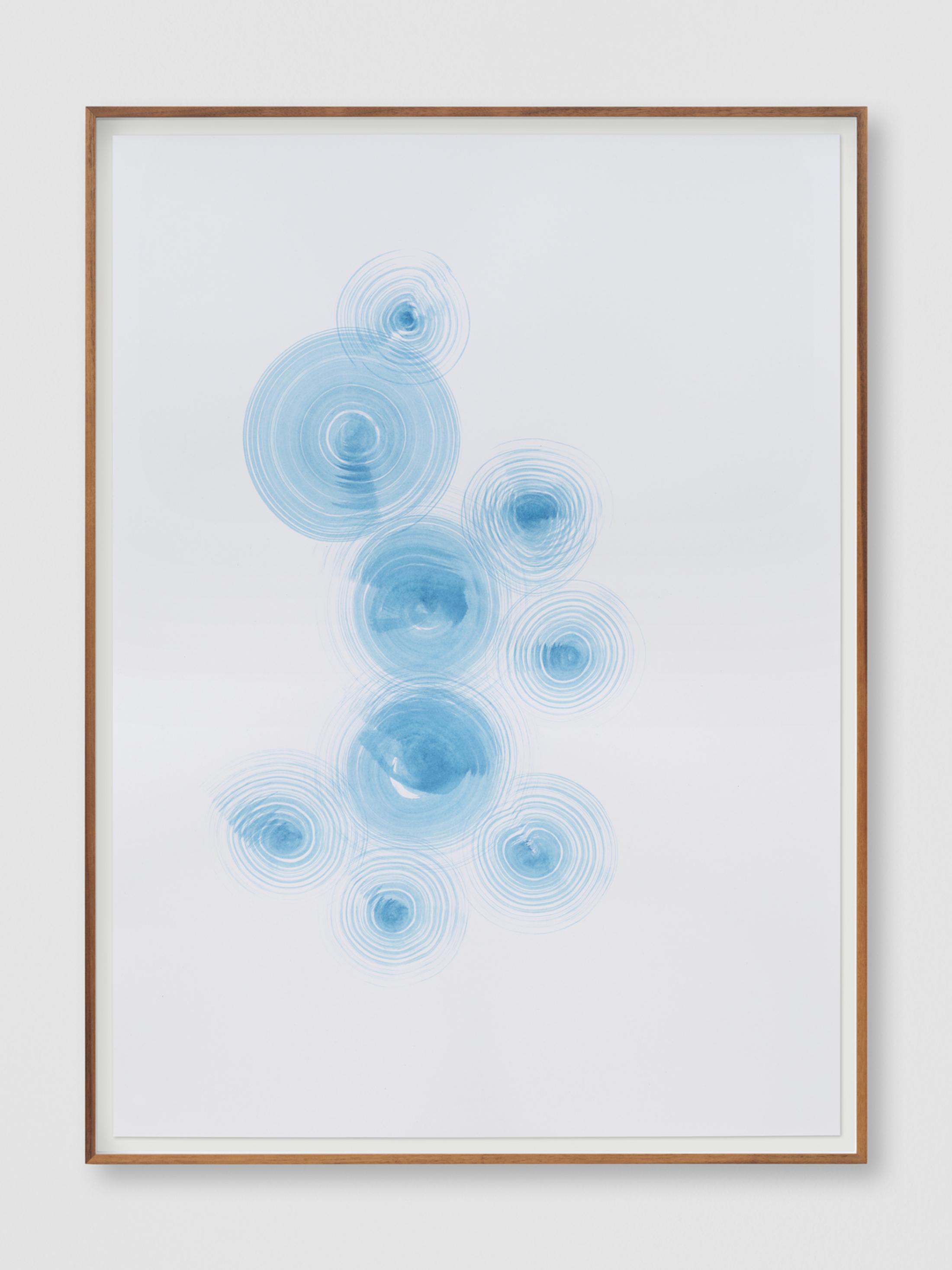Exhibition View Solo Show Mirko Baselgia «Le jeu de l'échelle; view on Mirko Baselgia, C2H5OH +..., 2024, Indigo ink on paper, walnut frame, 76 x 55 cm» at Galerie Heinzer Reszler, Lausanne, 2024 / Photo: Stefan Altenburger / Courtesy: The artist and Galerie Heinzer Reszler