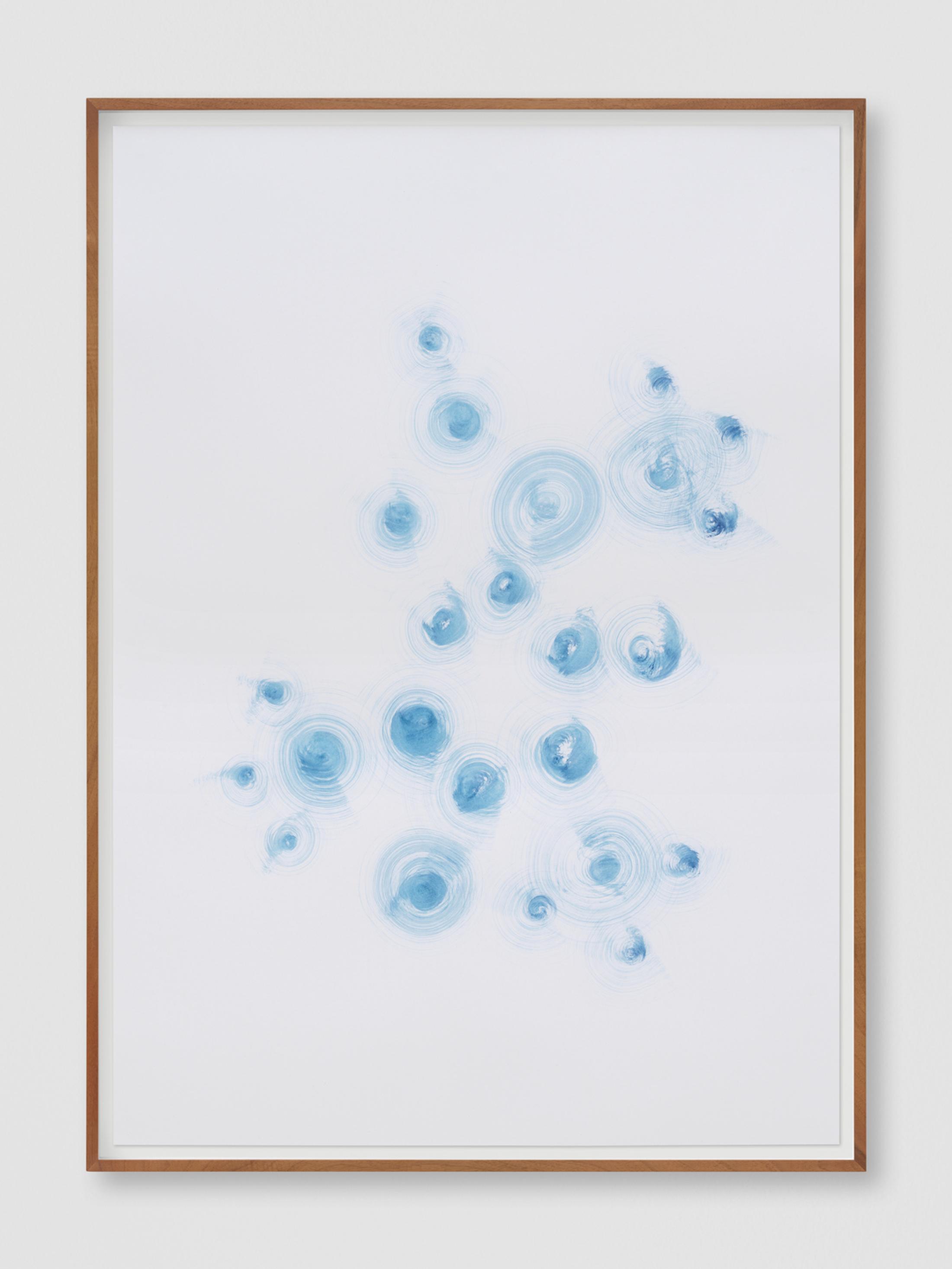Exhibition View Solo Show Mirko Baselgia «Le jeu de l'échelle; view on Mirko Baselgia, chemical weapon C8H10N4O2, 2024, Indigo ink on paper, walnut frame, 94.5 x 67.8 cm» at Galerie Heinzer Reszler, Lausanne, 2024 / Photo: Stefan Altenburger / Courtesy: The artist and Galerie Heinzer Reszler