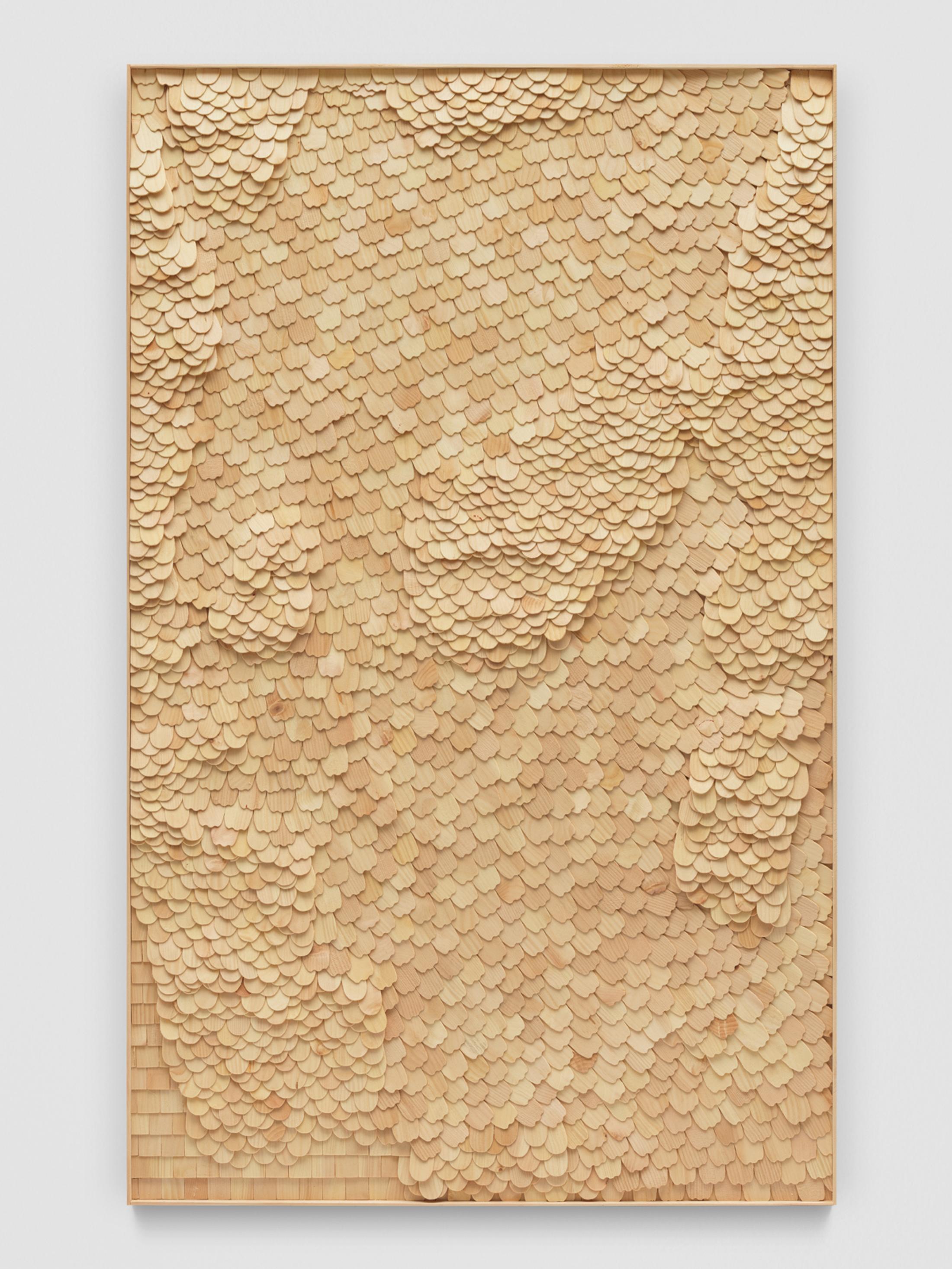 Exhibition View Solo Show Mirko Baselgia «Le jeu de l'échelle; view on Mirko Baselgia, Landscape - two directions, 2024, stone pine wood (Pinus cembra), 110 x 68 x 3.3 cm» at Galerie Heinzer Reszler, Lausanne, 2024 / Photo: Stefan Altenburger / Courtesy: The artist and Galerie Heinzer Reszler