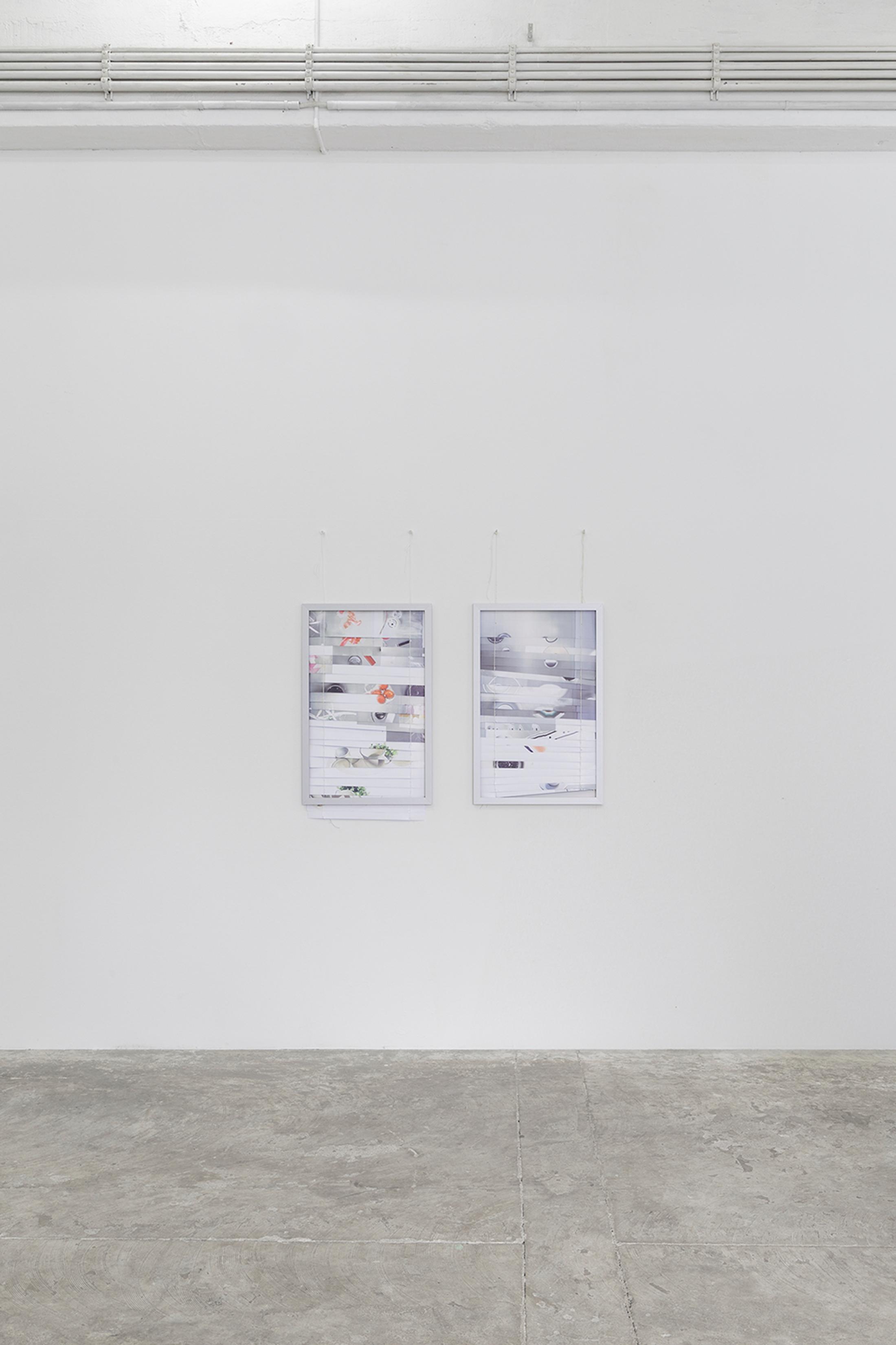 Exhibition View Group Show «Modernization ; view on Sara MacKillop, Blind Books, 2024, printed matter, frame, string, nails 110 × 75 cm» at Circuit, Lausanne, 2024 / Photo: Aude Mayer / Courtesy: the artists, Aude Mayer, CIRCUIT