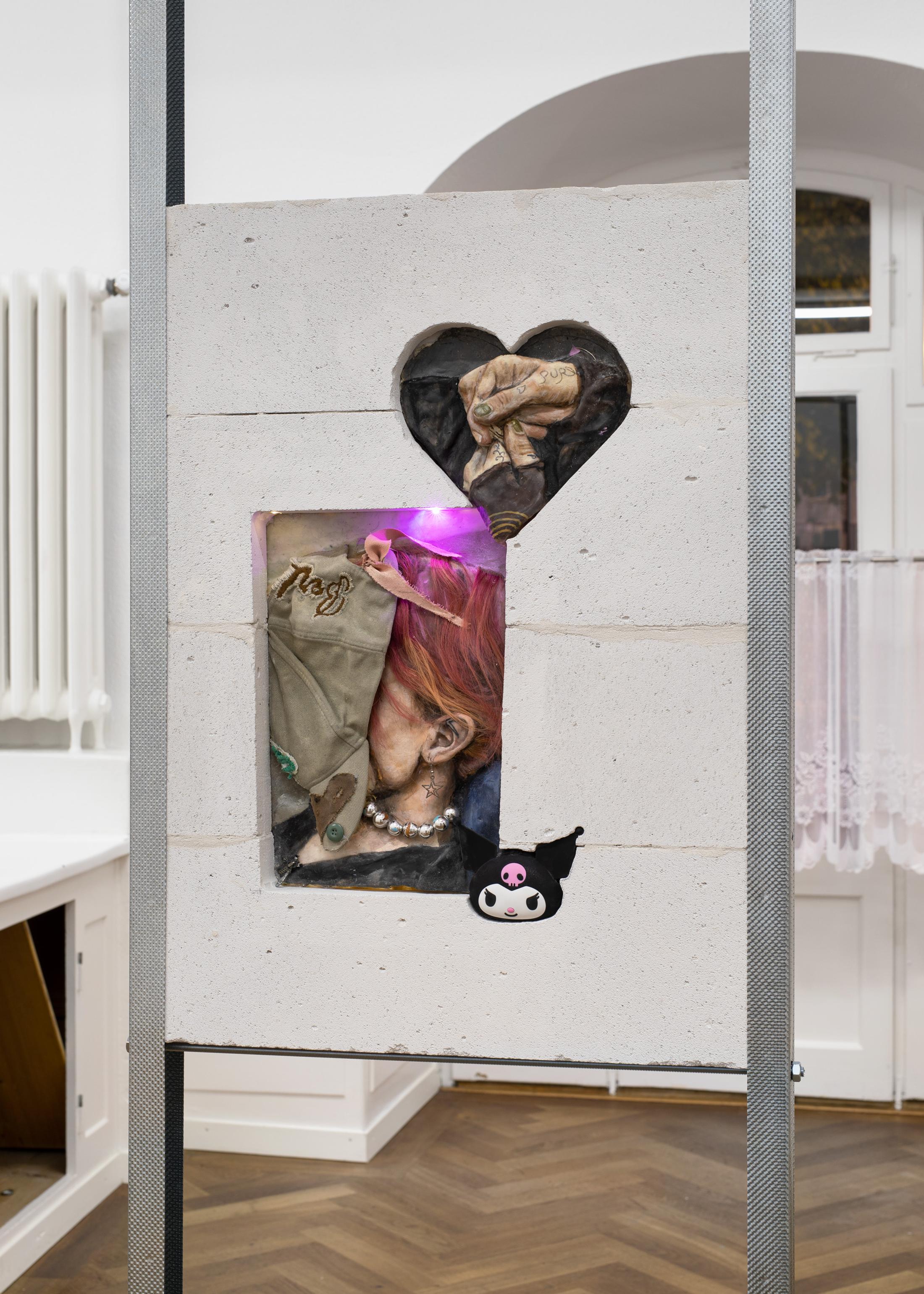 Exhibition View Solo Show Mona Filleul «PARTY MIX feat. Thilda Bourqui, Tony Colombe. K, Pauline Coquart, Gaia Vincensini, Xaxalxe; view on Mona Filleul, Phantasia 3 - My Melody, 2024» at Krone Couronne, Biel/Bienne, 2024 / Photo: Fabrice Schneider / Courtesy: The artist and Krone Couronne