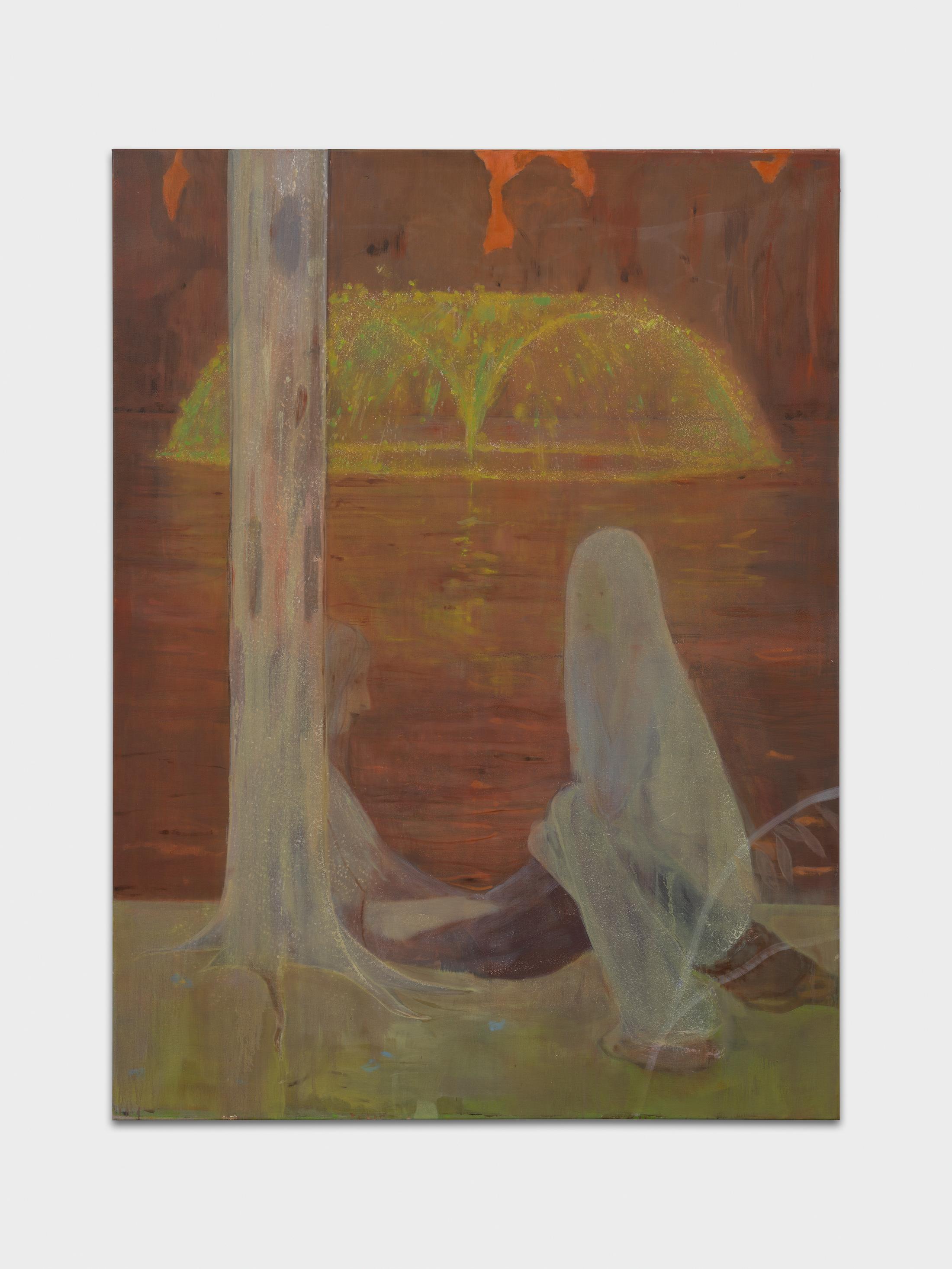 Exhibition View Group Show with Nutsa Gogaladze, Ant Lakomsk, Travis MacDonald, Rico Weber «Mortal Thoughts ; view on Travis MacDonald, Lynx III / epic fresh, 2025, Oil on linen, 183 x 137 cm» at Bernheim Gallery, Zurich, 2025 / Photo: Annik Wetter / Courtesy: the artists and Bernheim Gallery